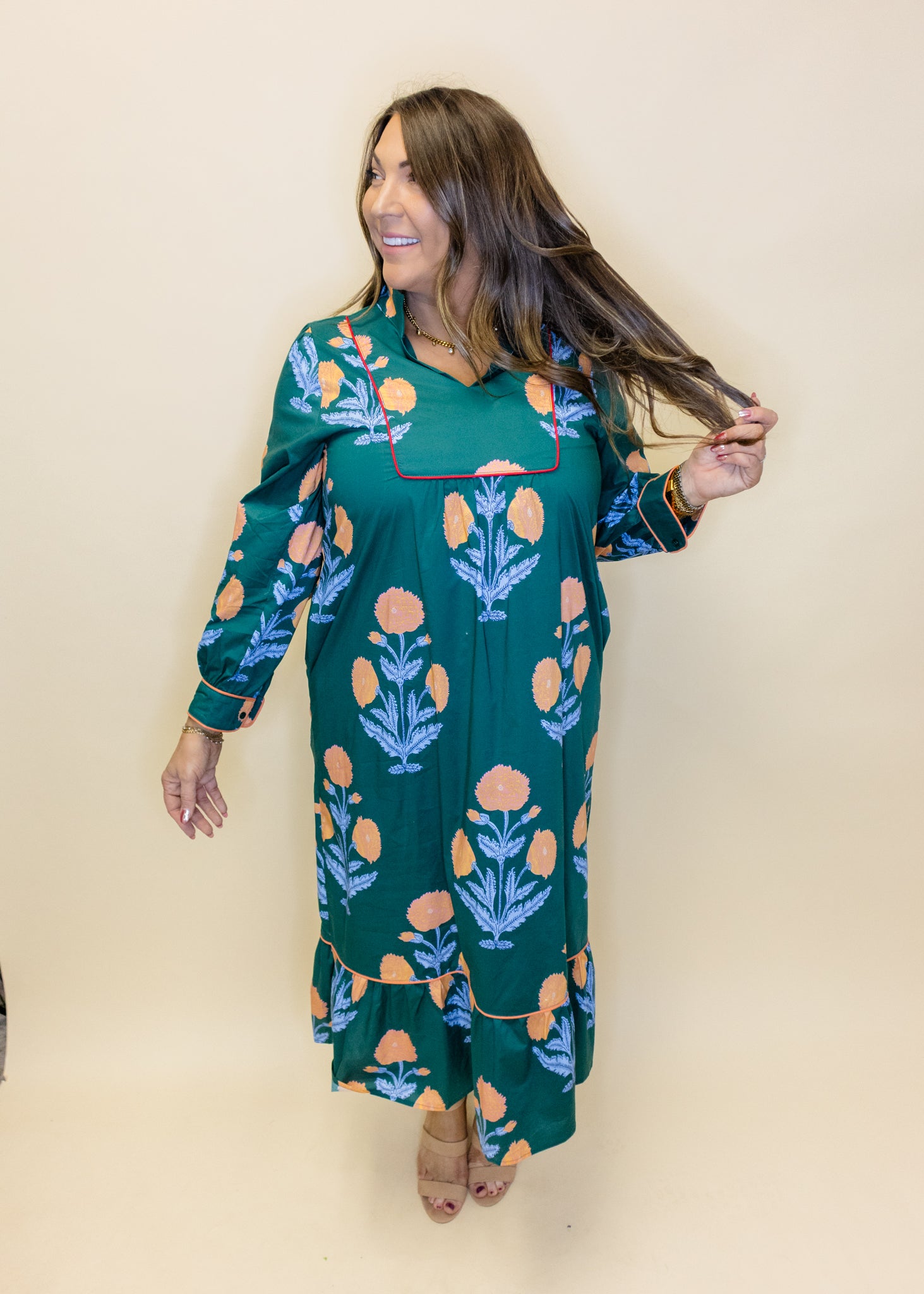 Hunter Green Floral Midi Dress