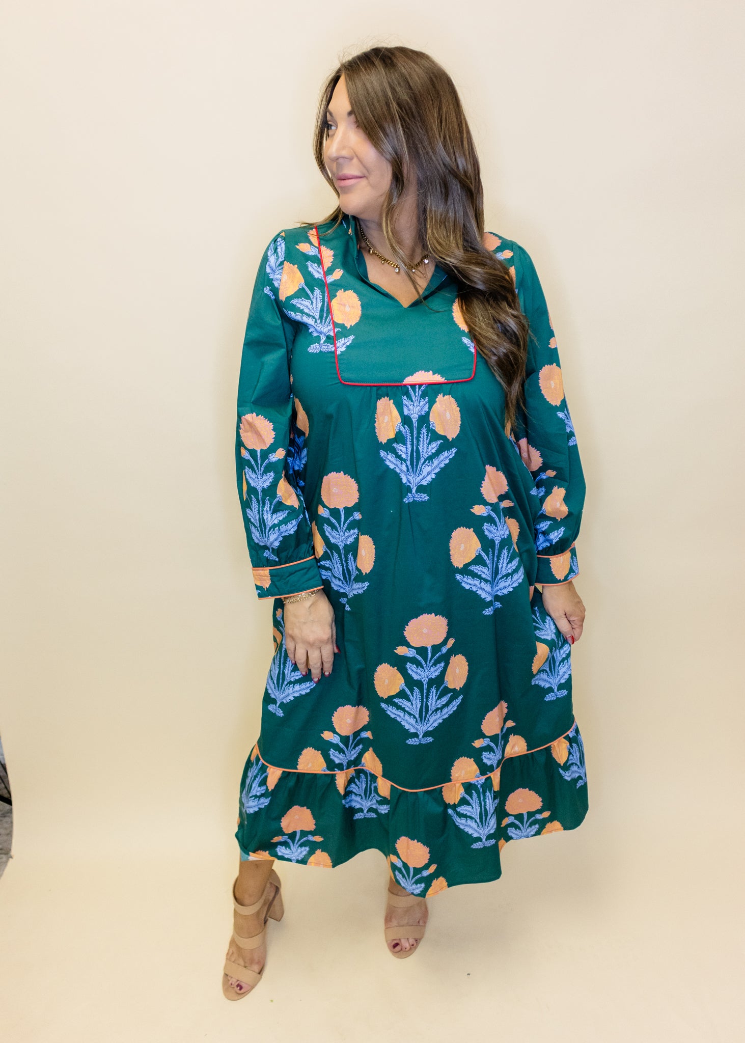 Hunter Green Floral Midi Dress
