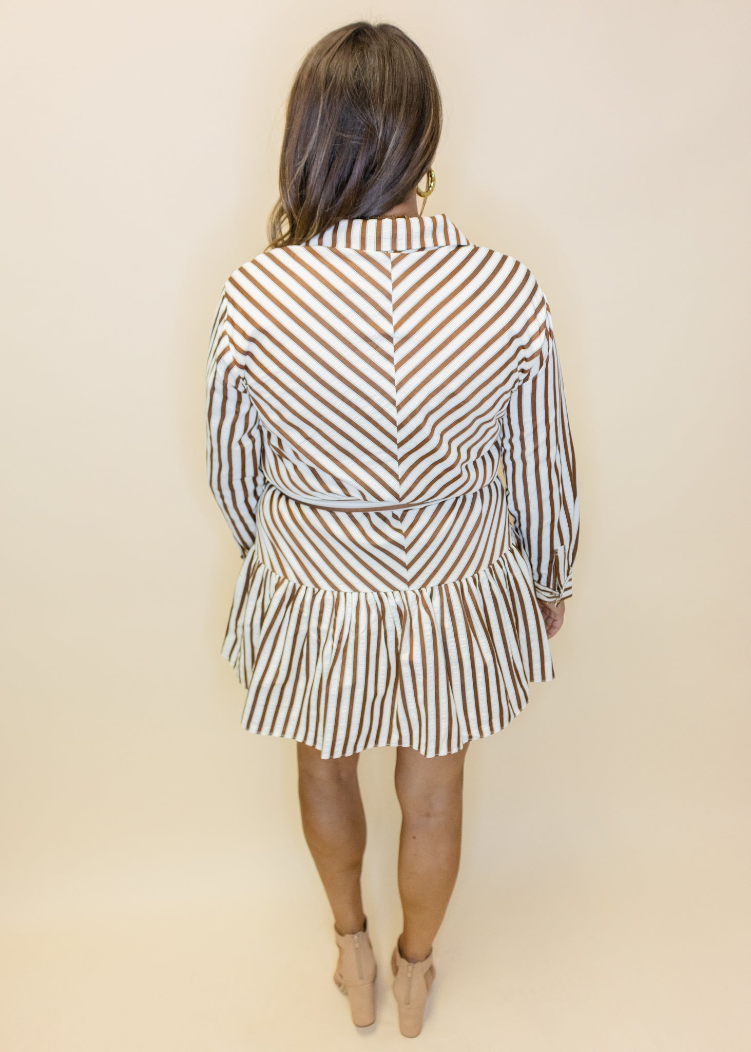 Brown Striped Button Down Mini Dress