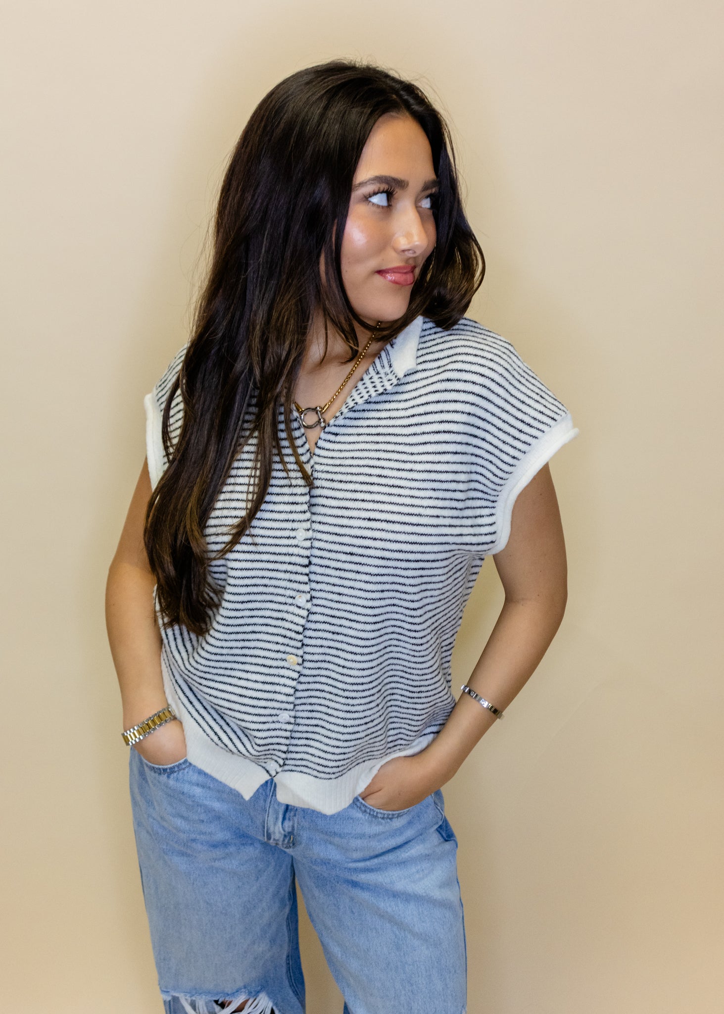 Black Stripe Sweater Vest