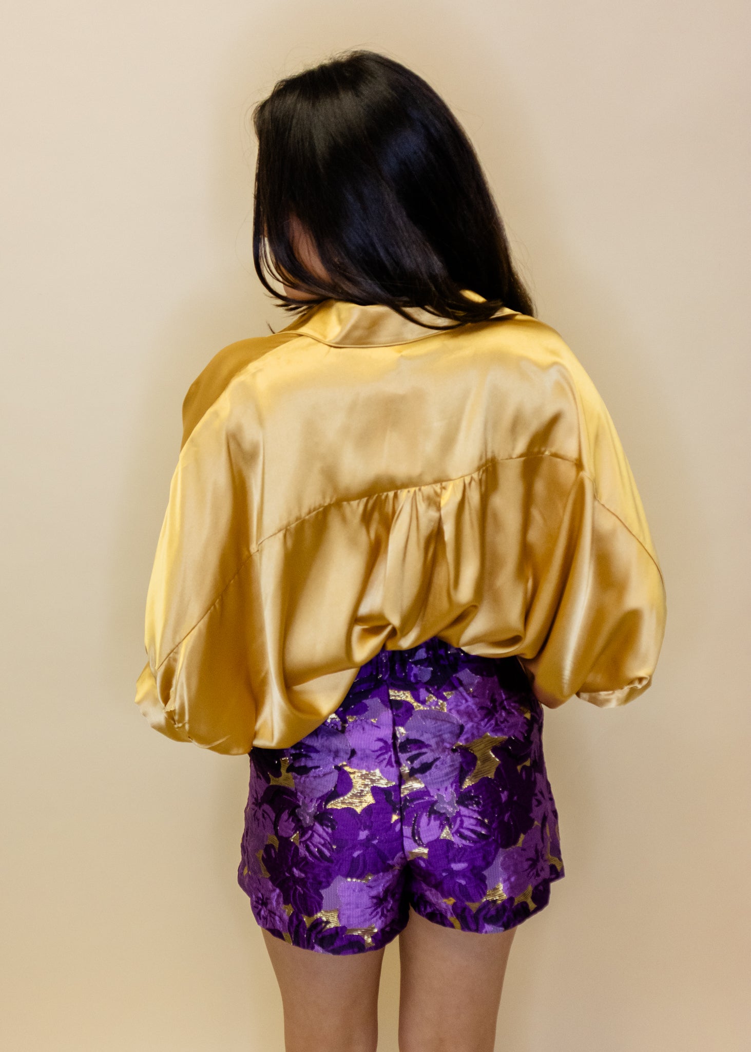 Purple Jacquard Pleated Shorts