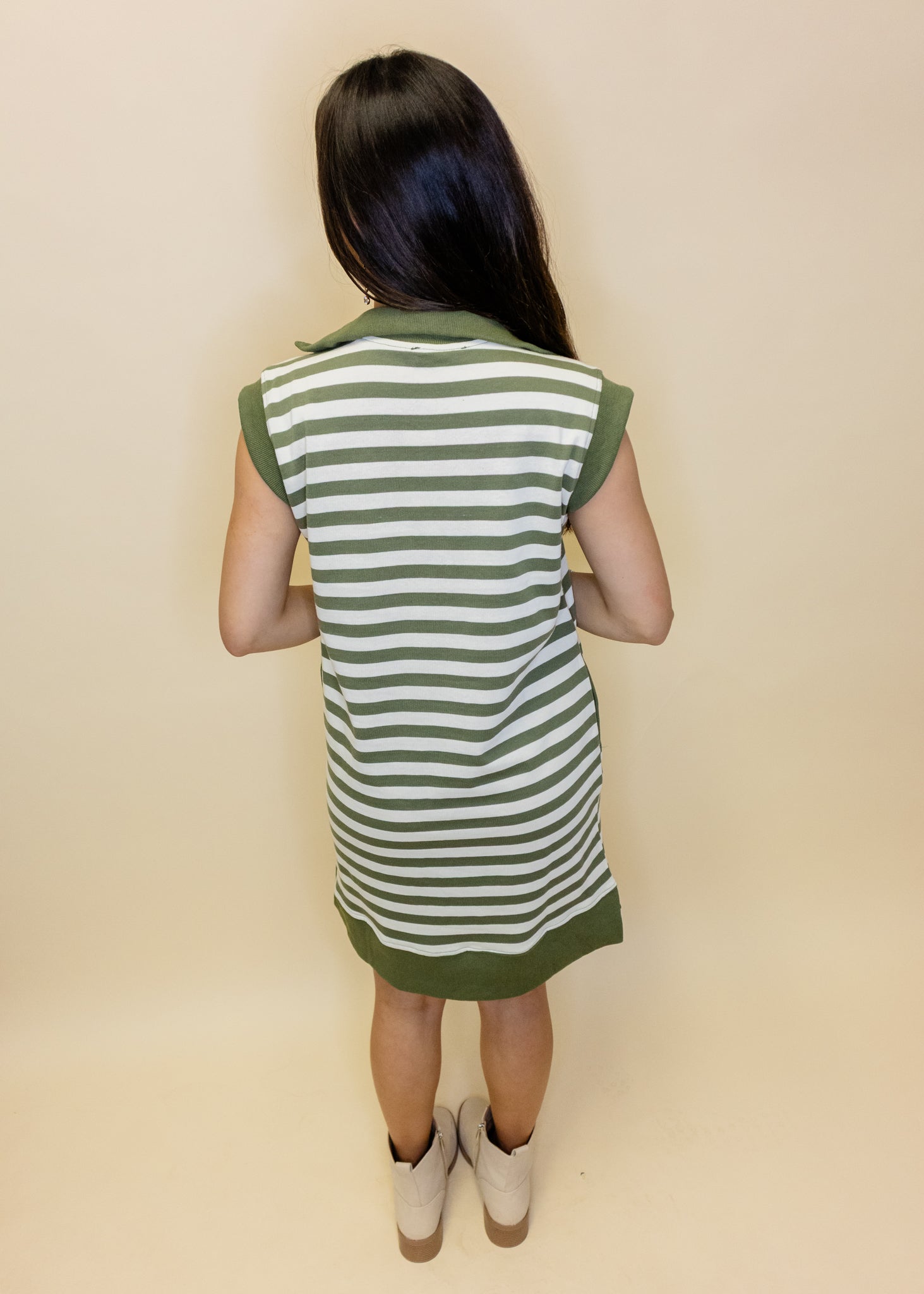 Olive Stripe Zip Pocket Dress