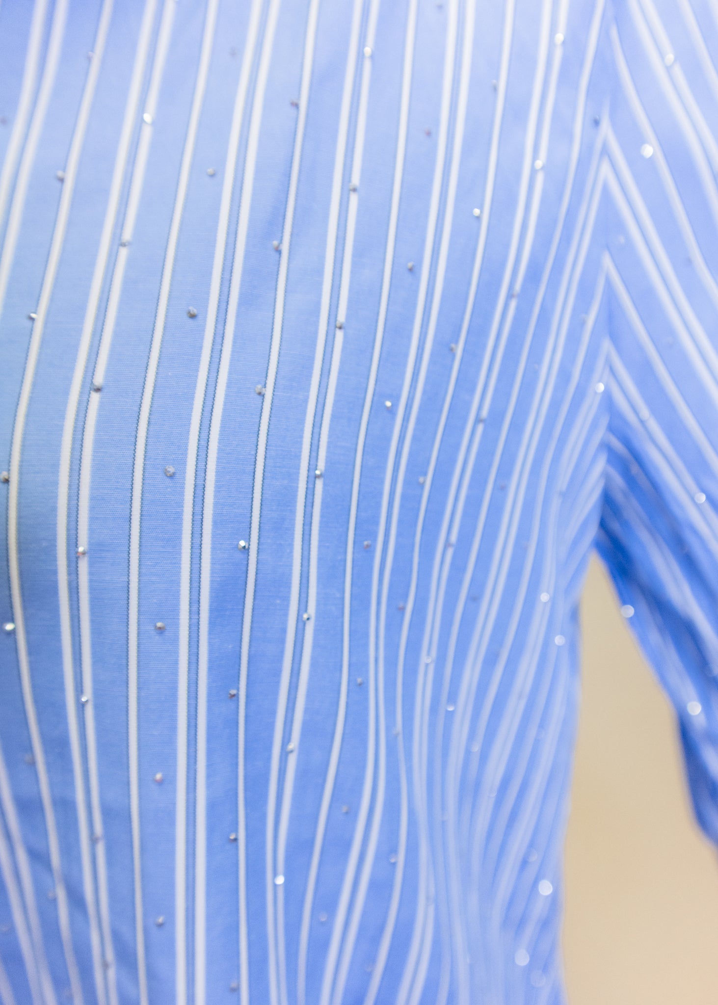 Blue Stripe Rhinestone Ruffle Dress