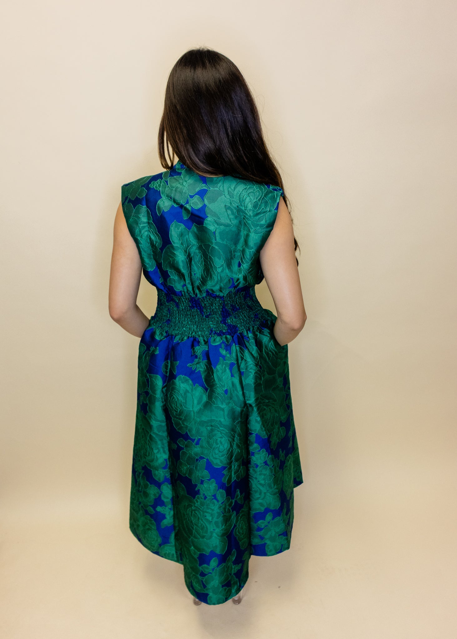 Green Floral Jacquard Zip Dress