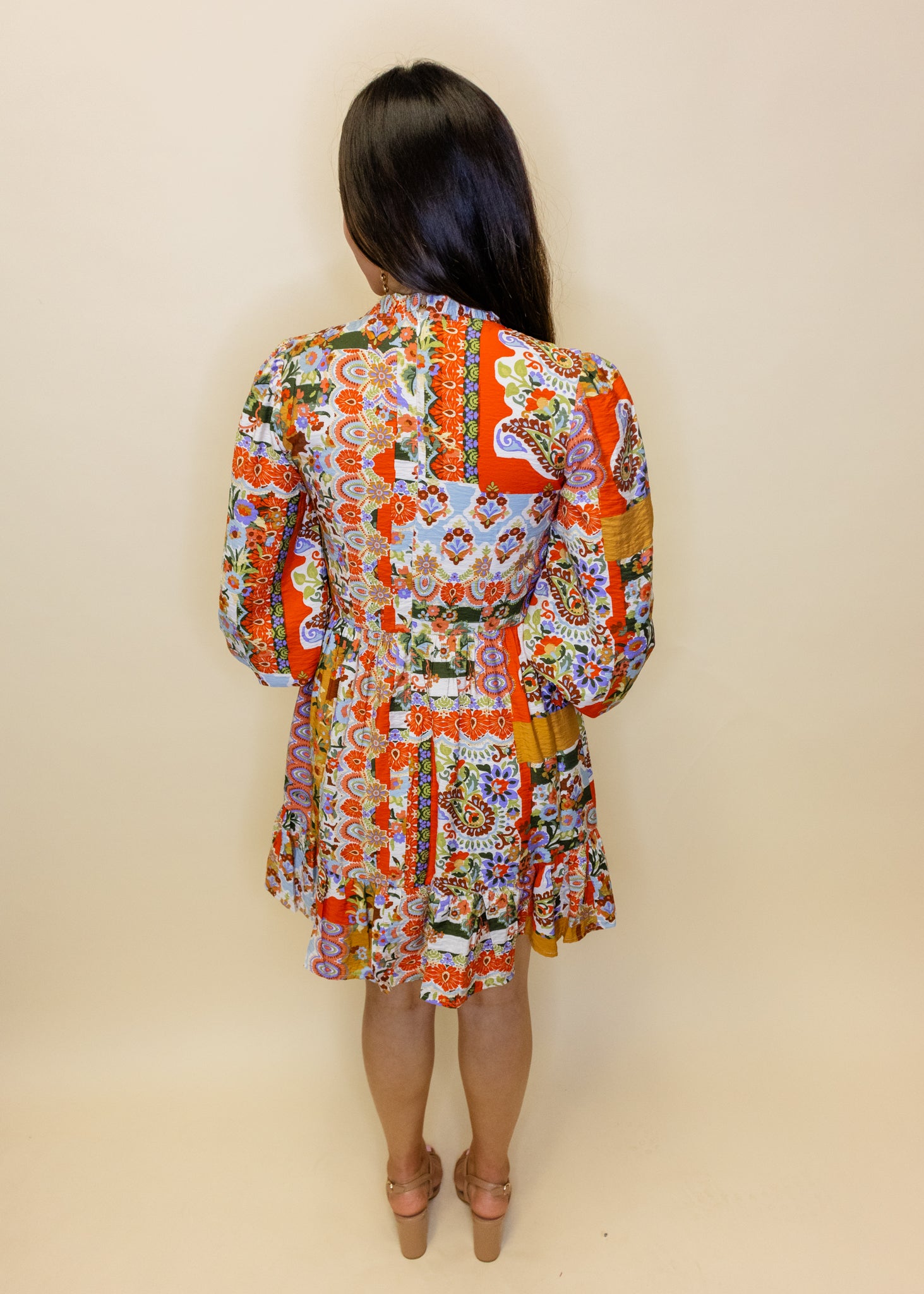 Patchwork Print Button Up Dress