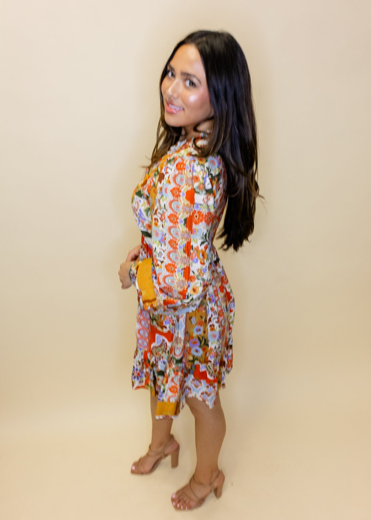 Patchwork Print Button Up Dress