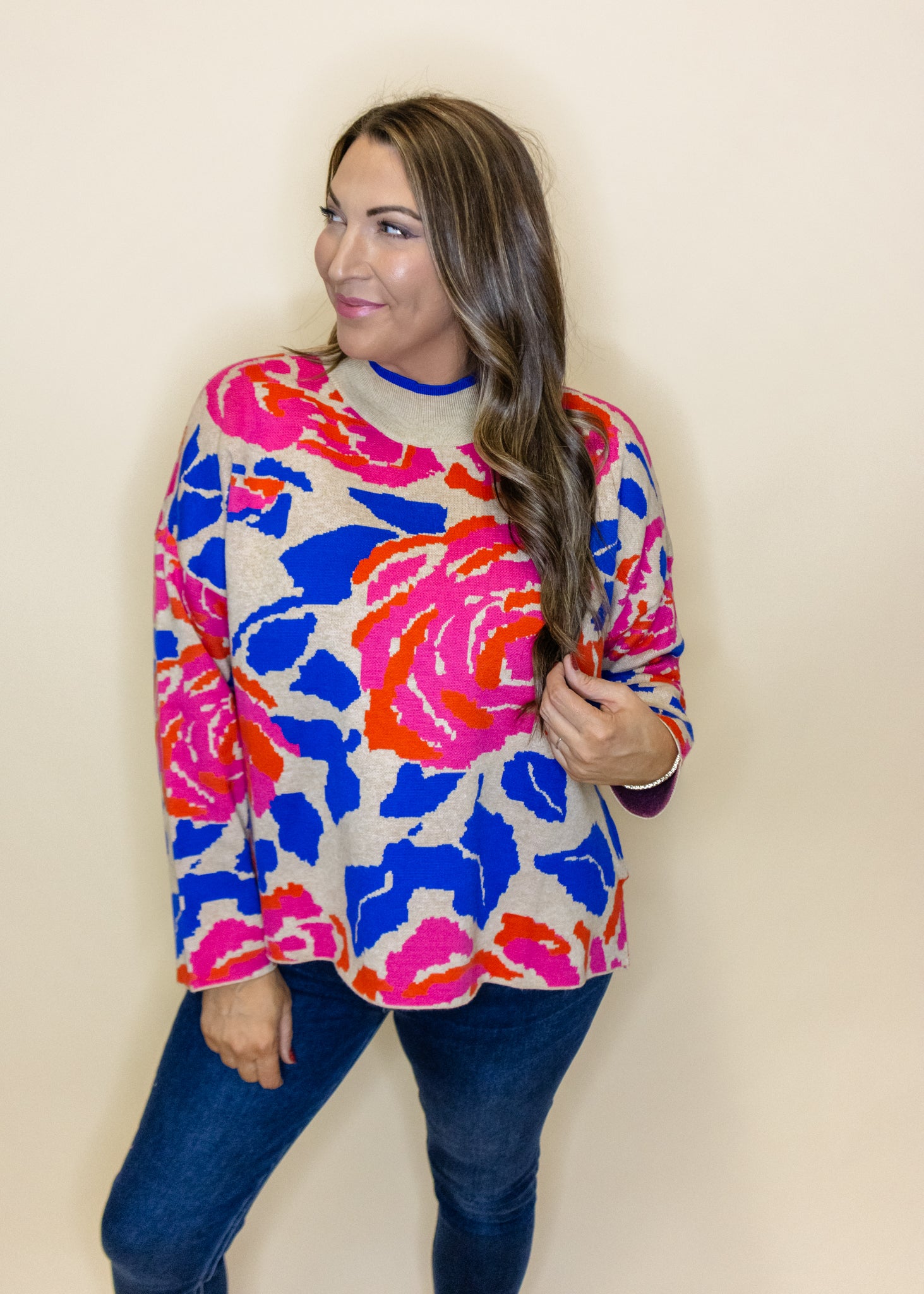 Oatmeal Bold Floral Sweater