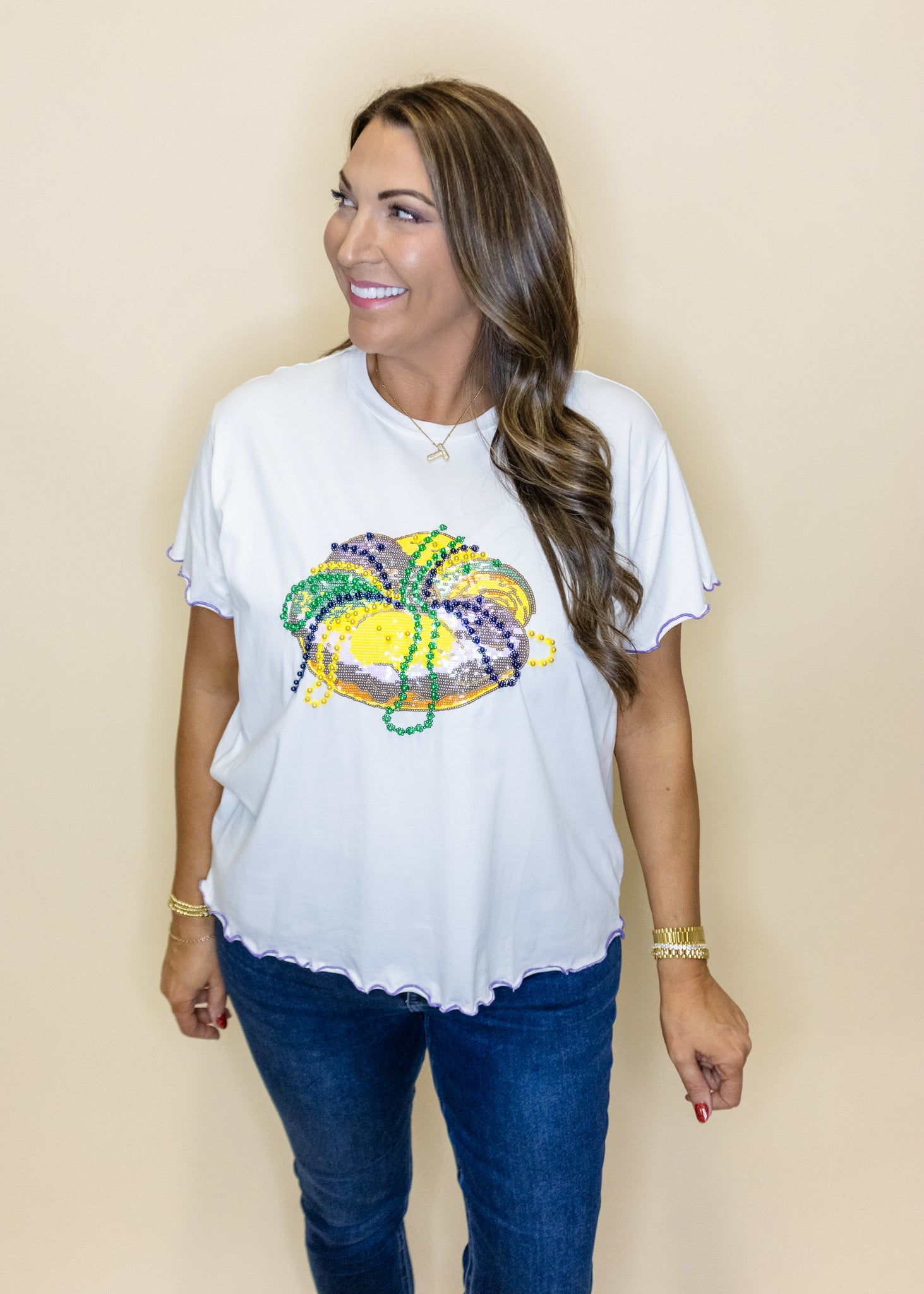 White Frill Edge King Cake Tee