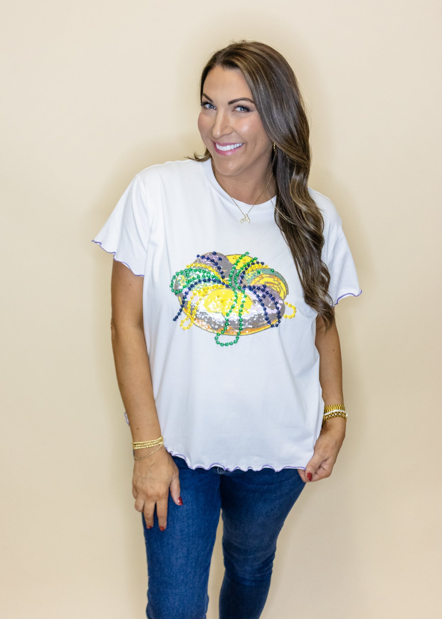 White Frill Edge King Cake Tee