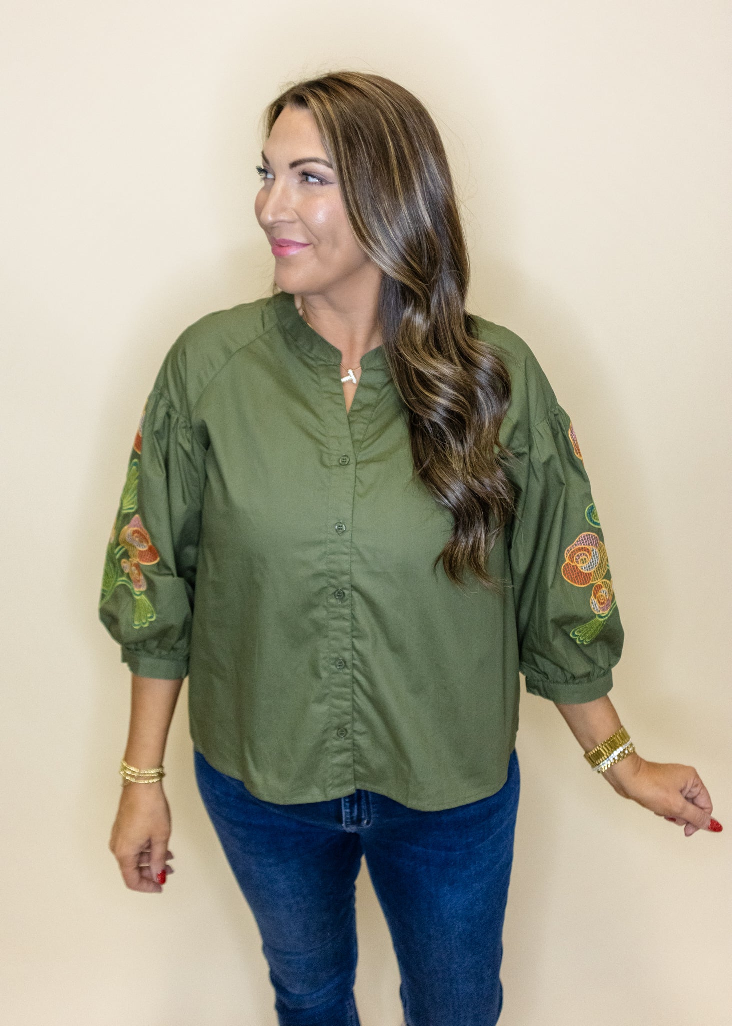 Olive Floral Embroidered Top