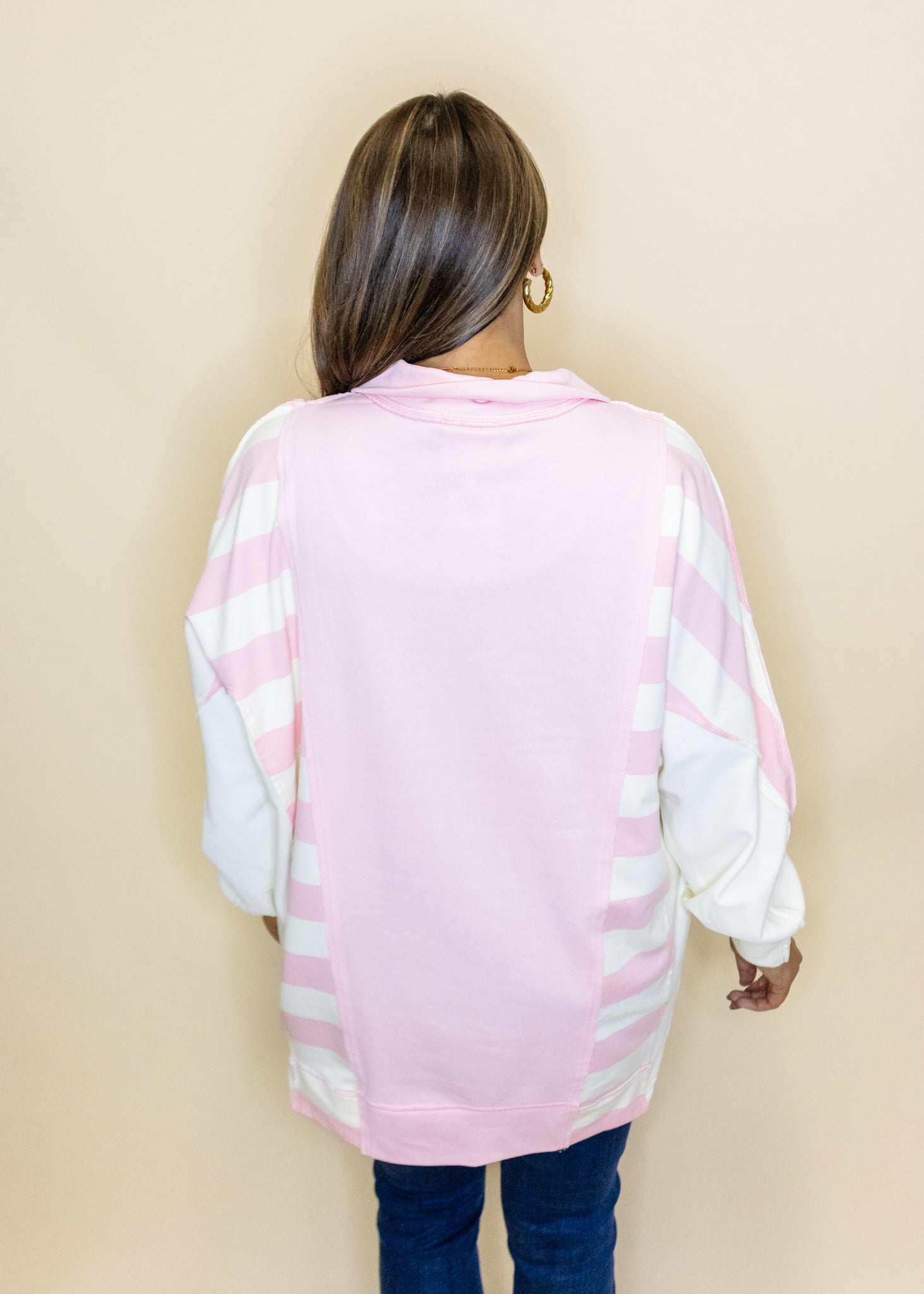 Pink Stripe Collar Sweatshirt