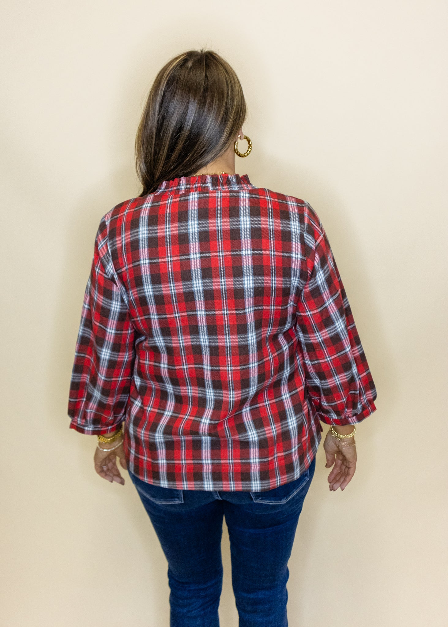 Red Plaid Collar Top