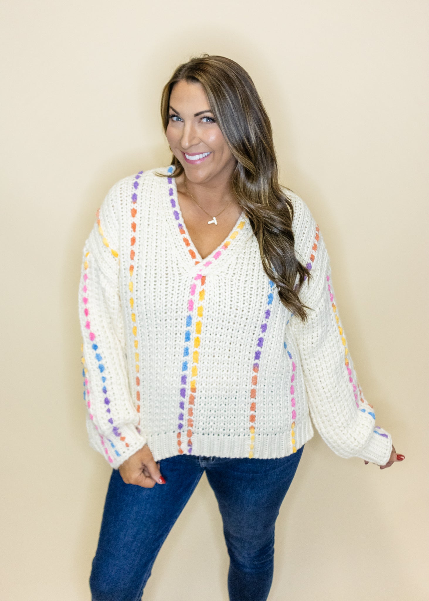 Multi Stitching V-Neck Sweater