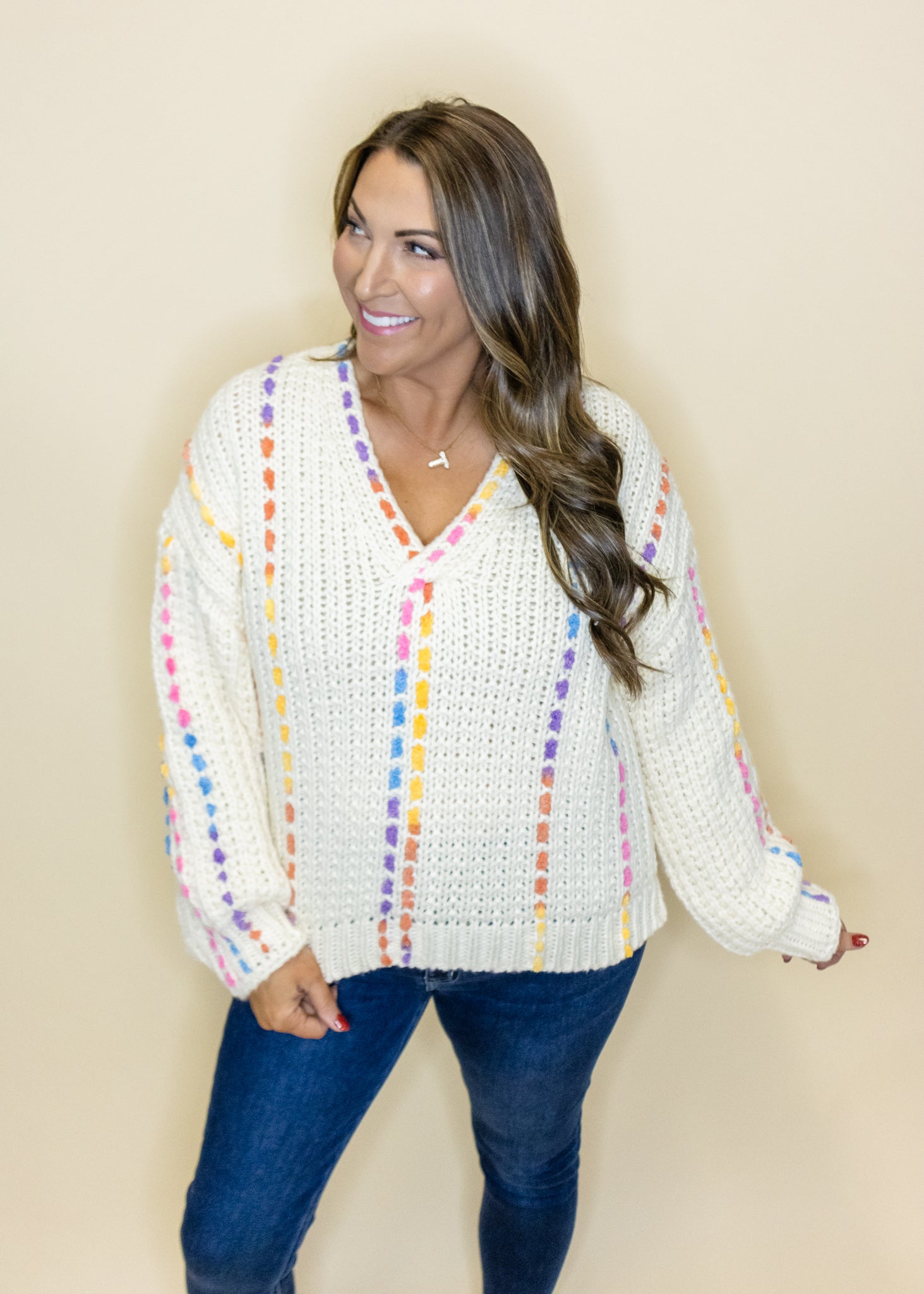 Multi Stitching V-Neck Sweater