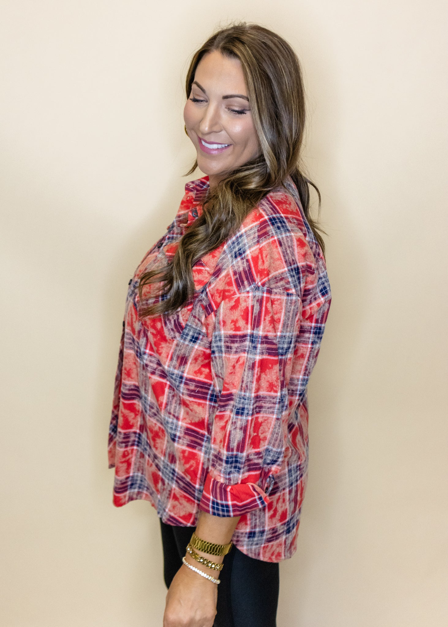 Red Tie Dye Plaid Top