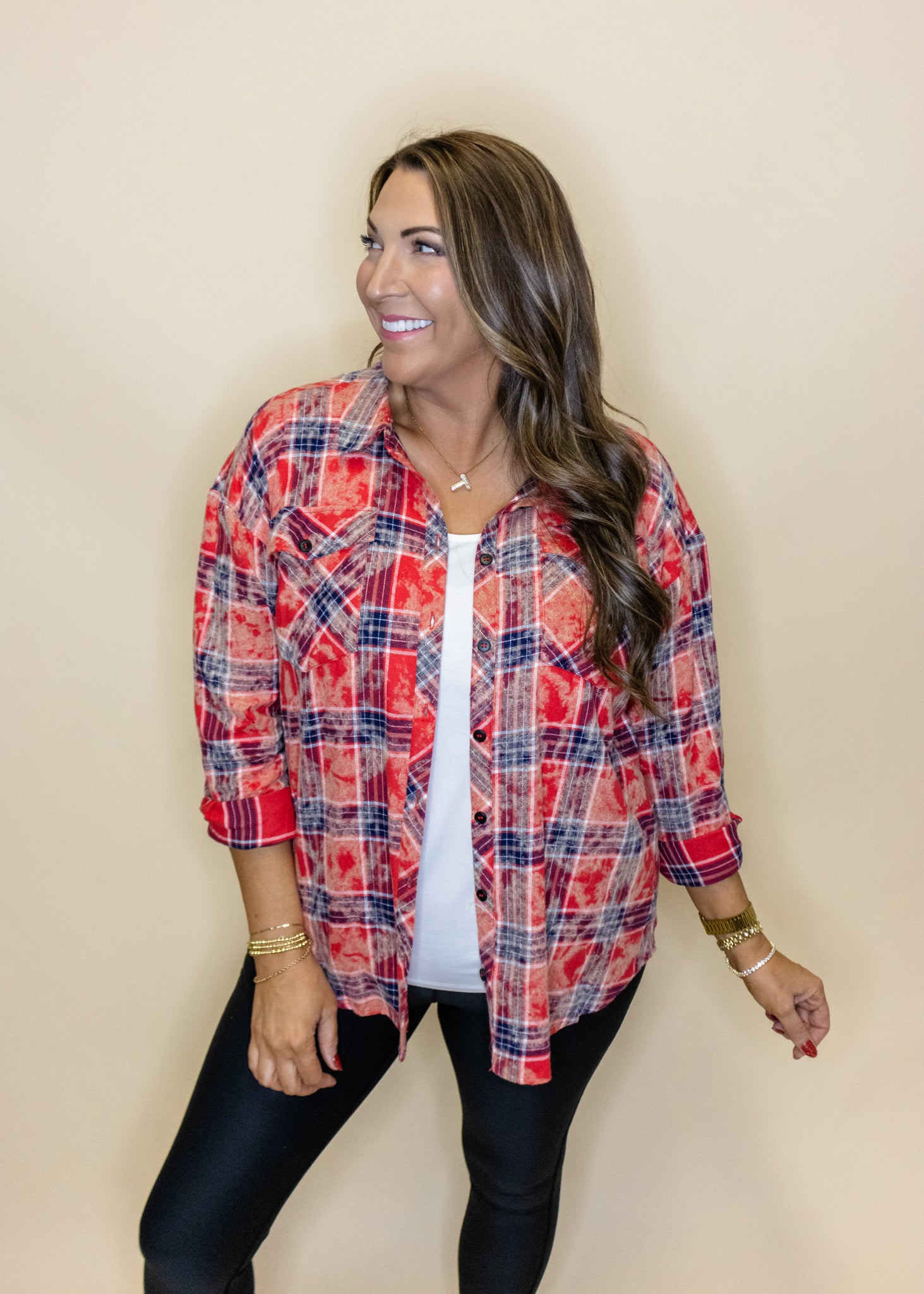 Red Tie Dye Plaid Top