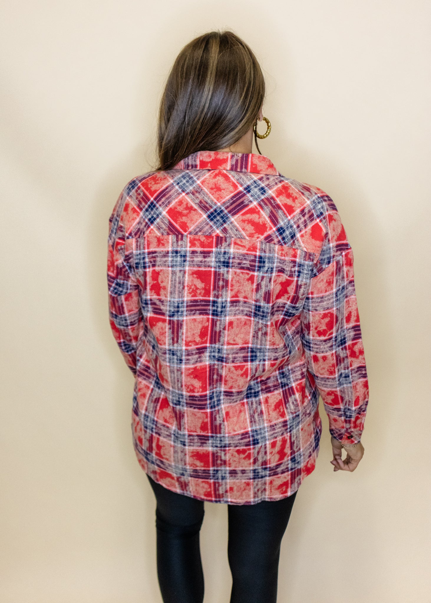 Red Tie Dye Plaid Top