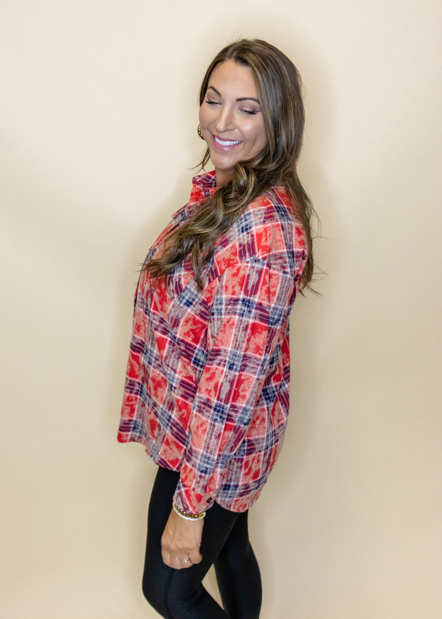 Red Tie Dye Plaid Top