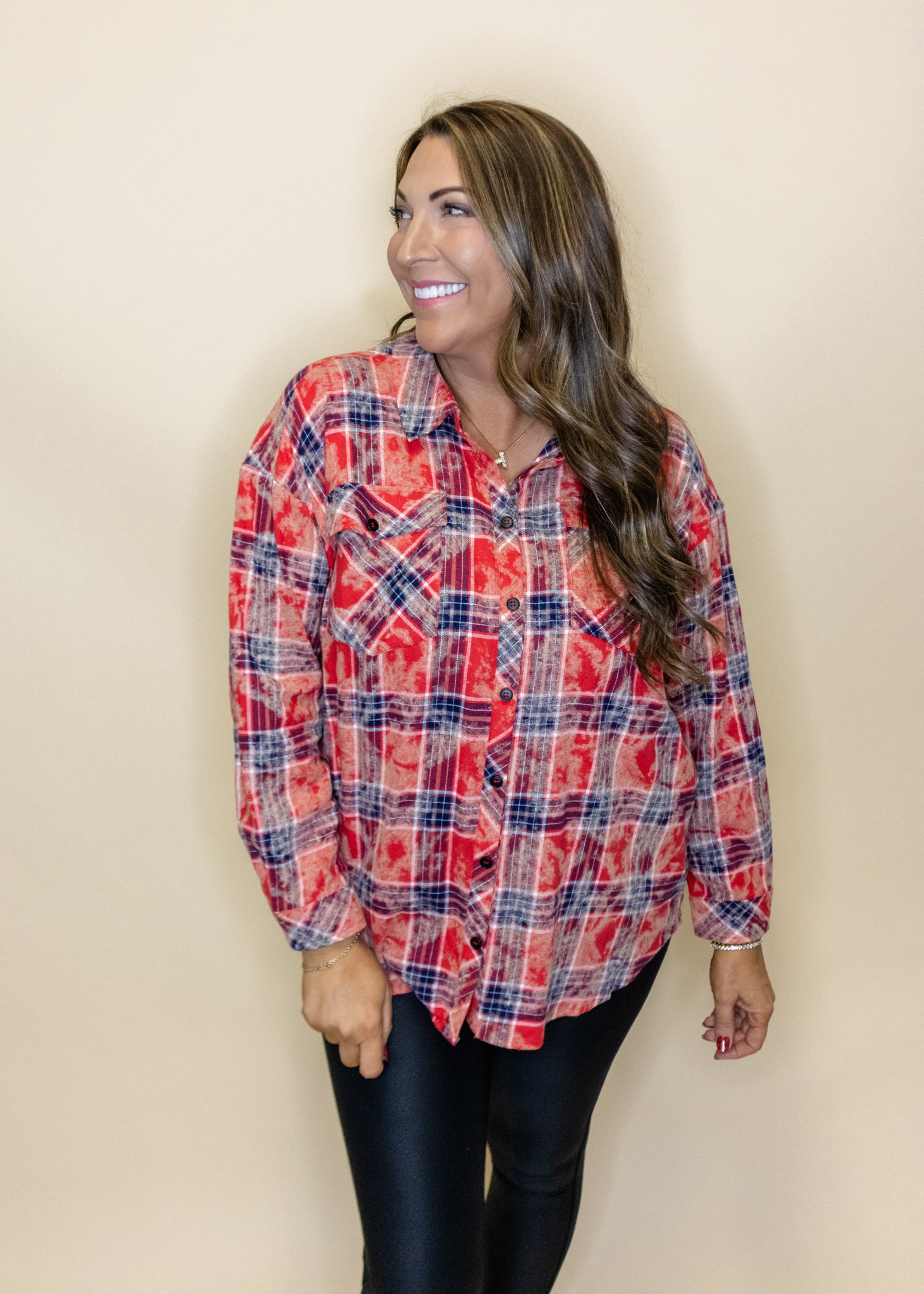 Red Tie Dye Plaid Top