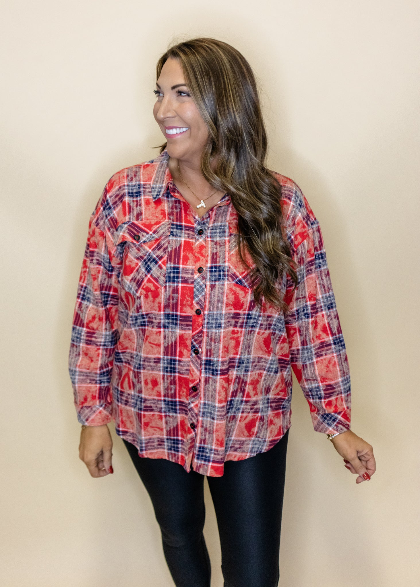 Red Tie Dye Plaid Top