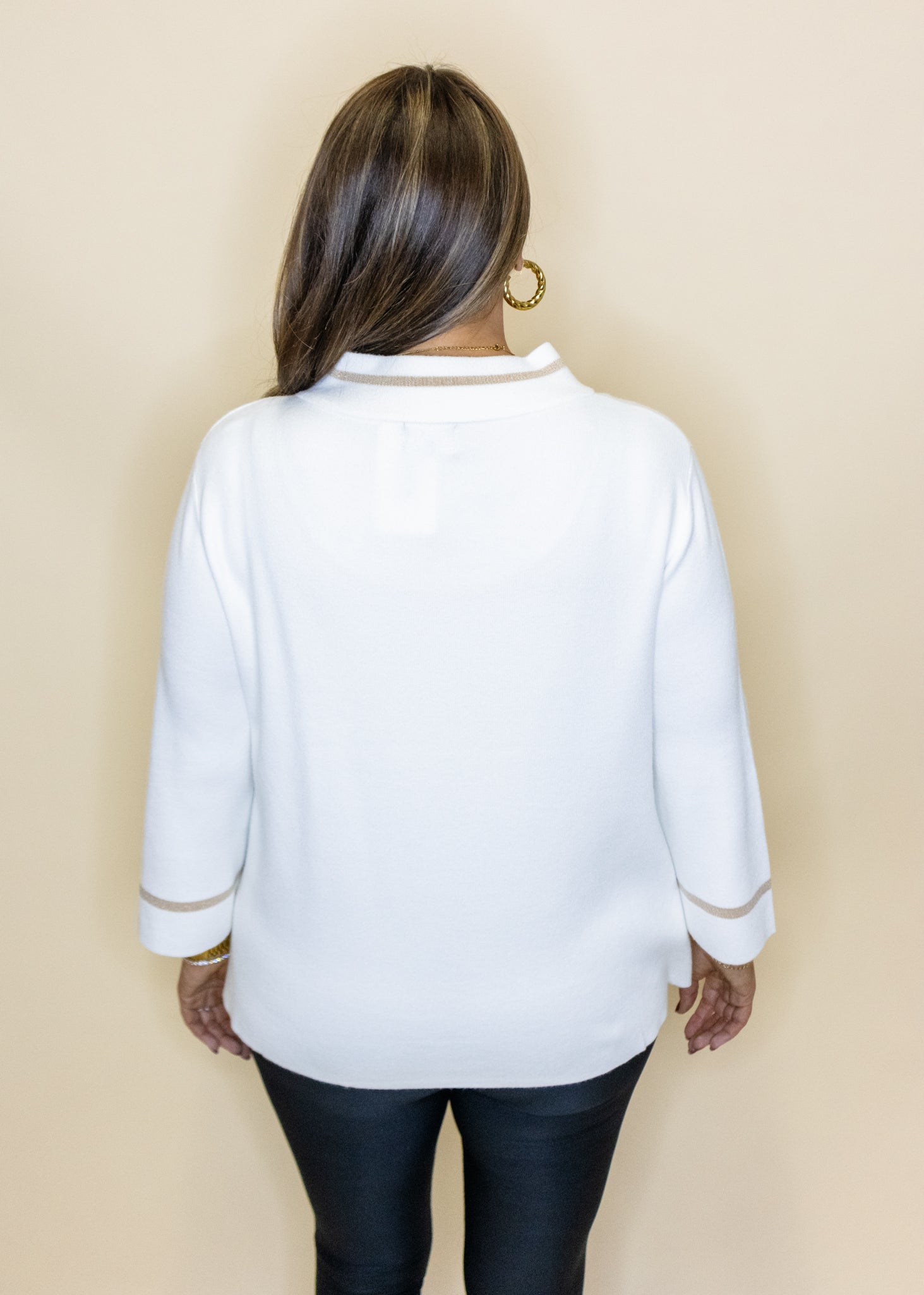 Cream Contrast Pocket Sweater