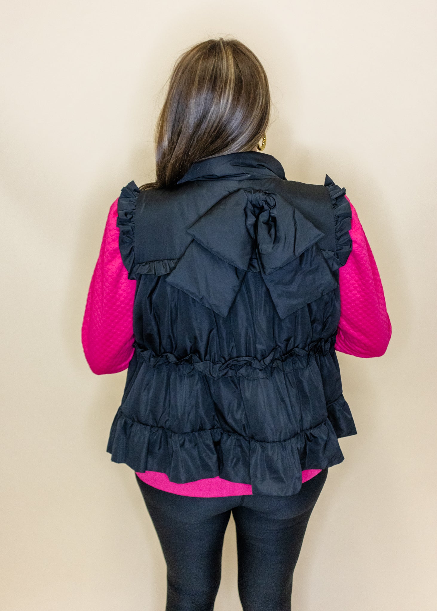 Black Ruffle Puffer Vest