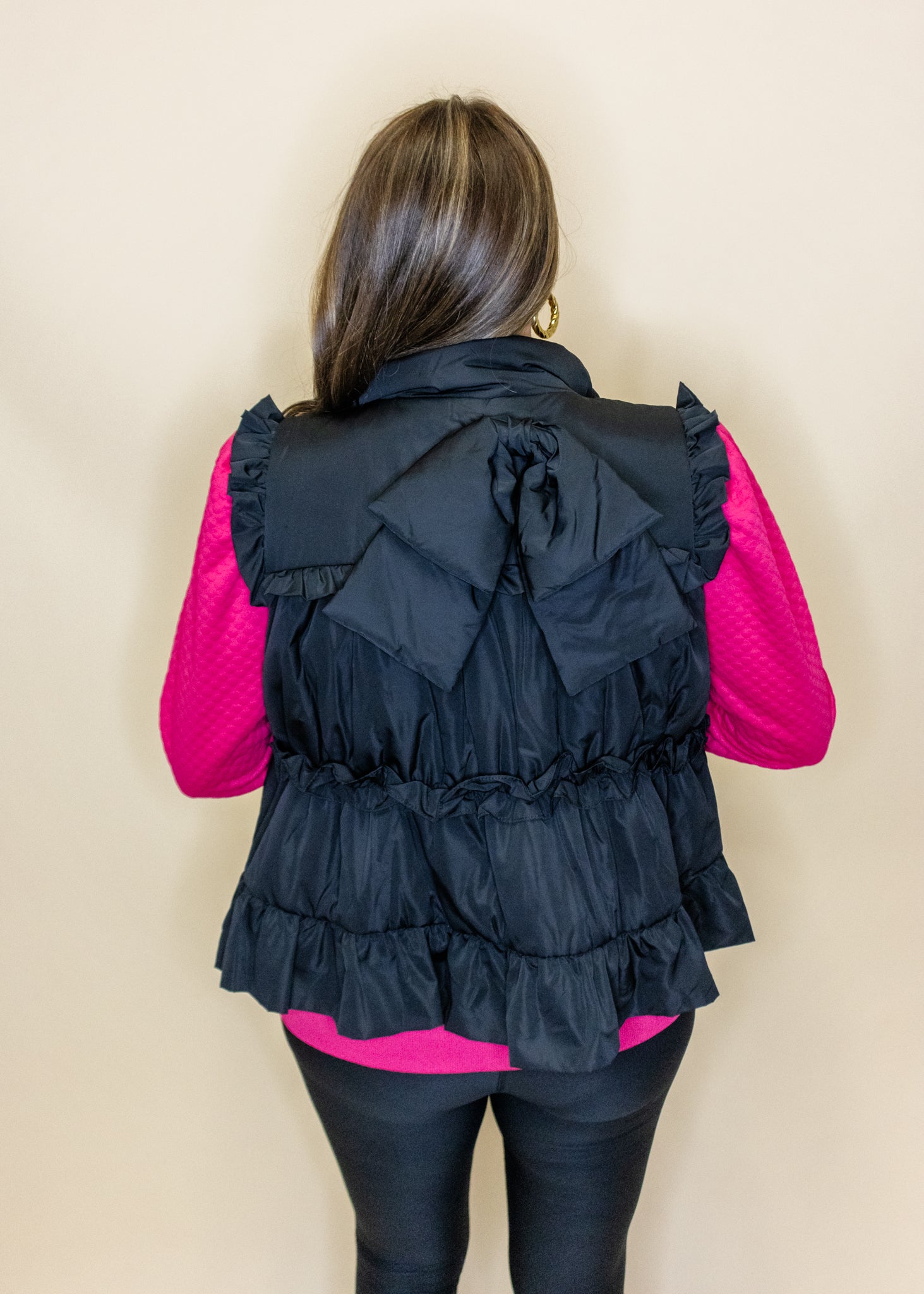 Black Ruffle Puffer Vest