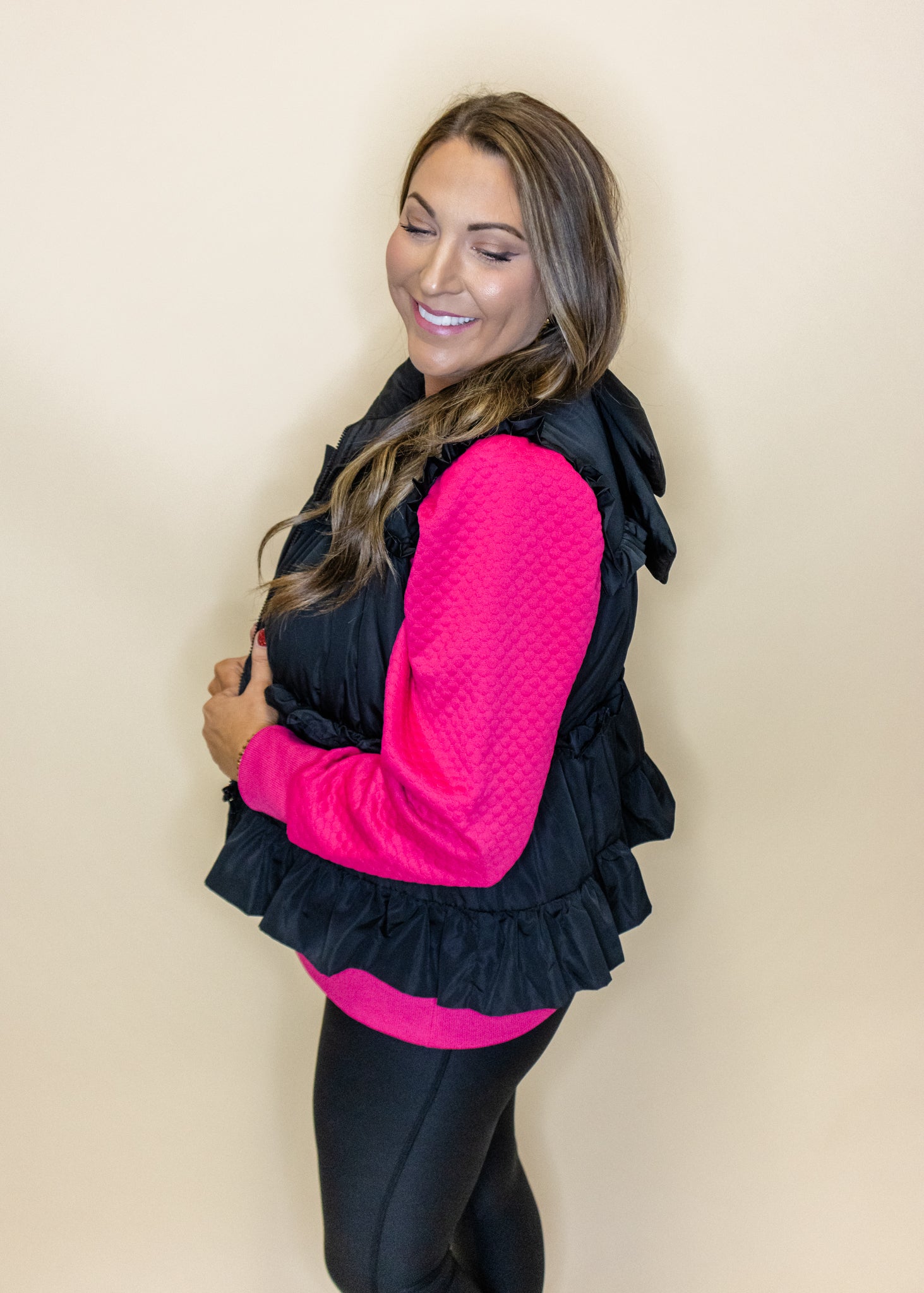 Black Ruffle Puffer Vest