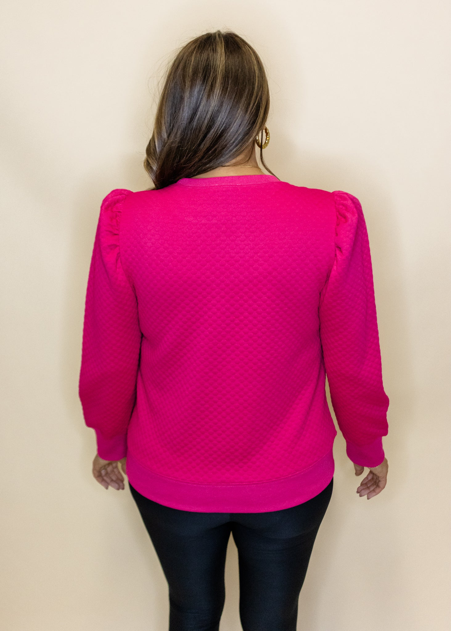 Cranberry Textured Puff Sleeve Top