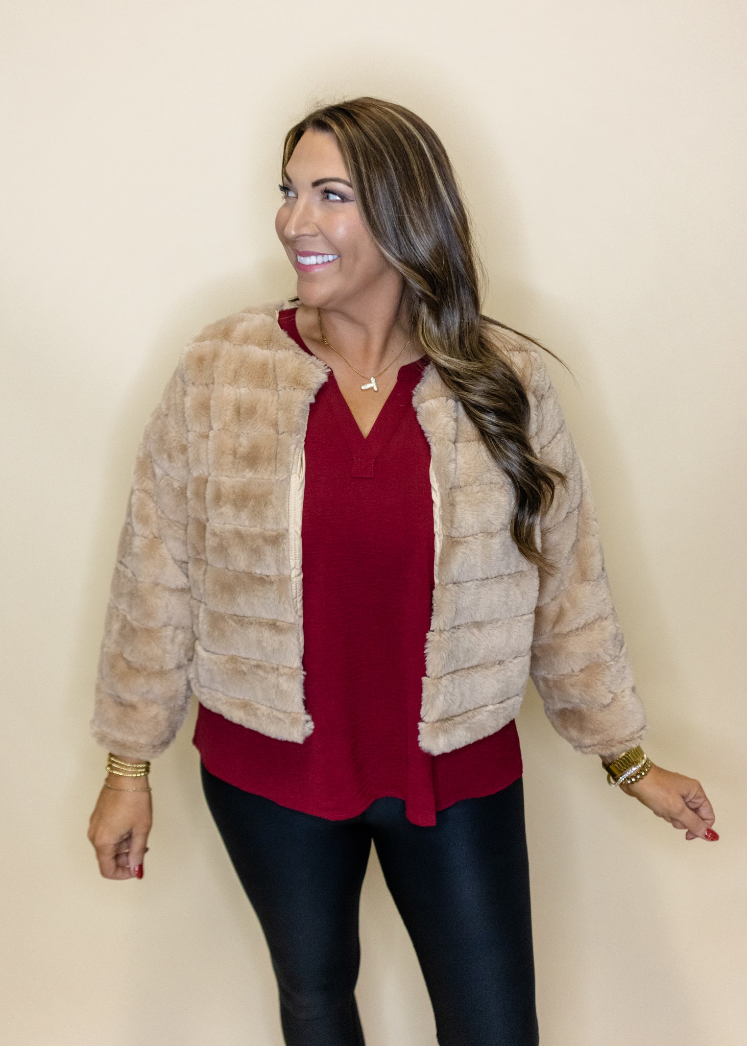 Taupe Faux Fur Jacket