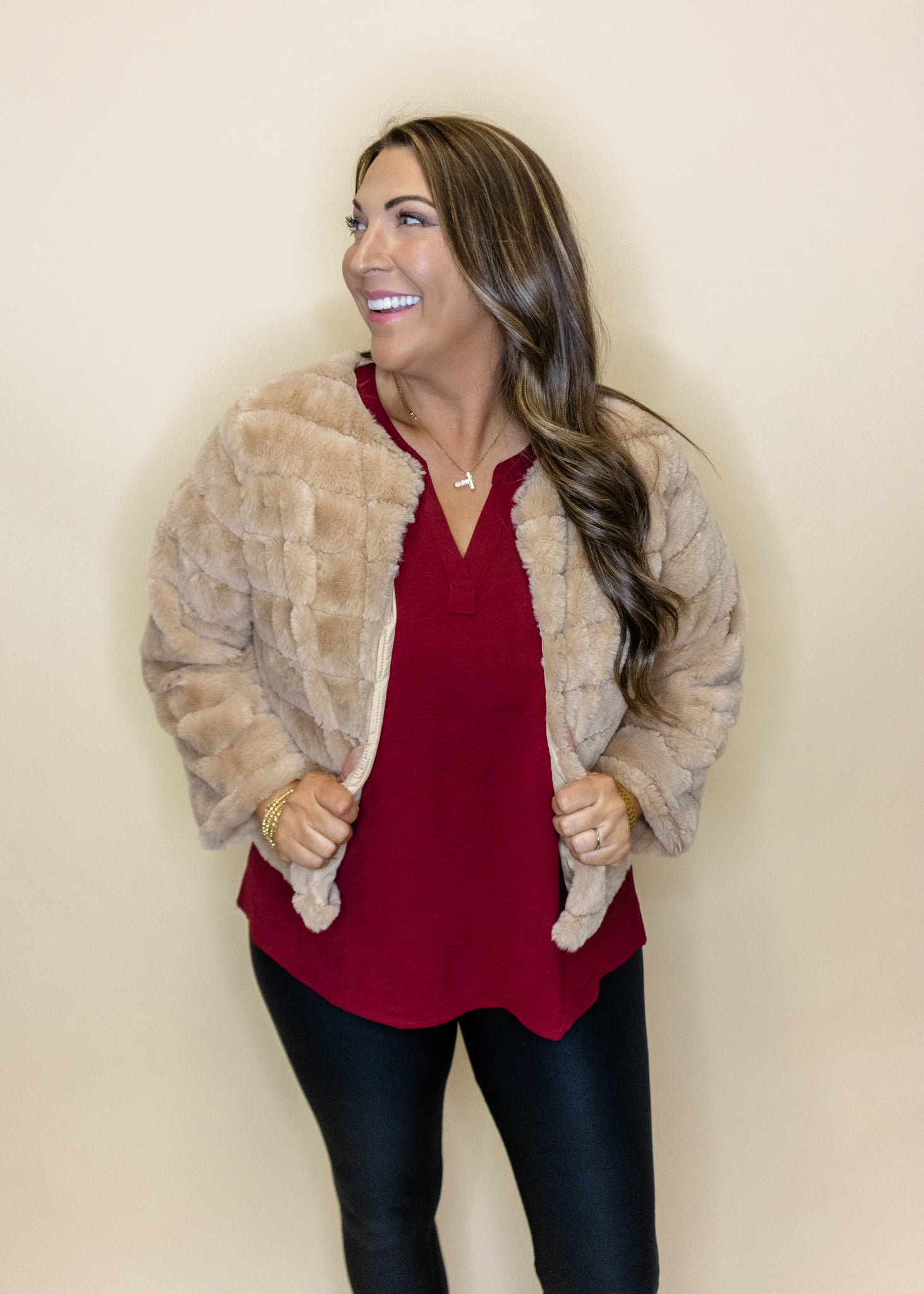 Taupe Faux Fur Jacket