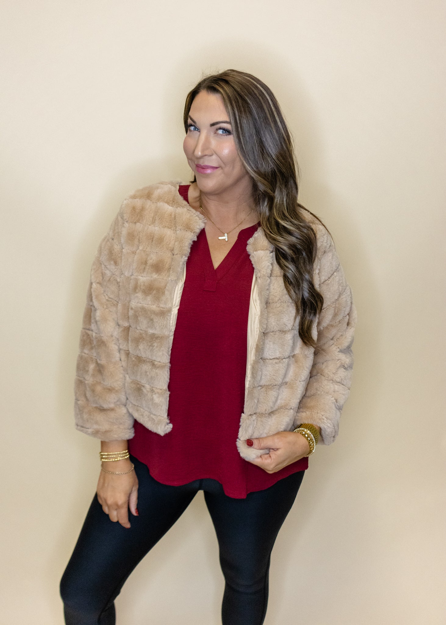 Taupe Faux Fur Jacket