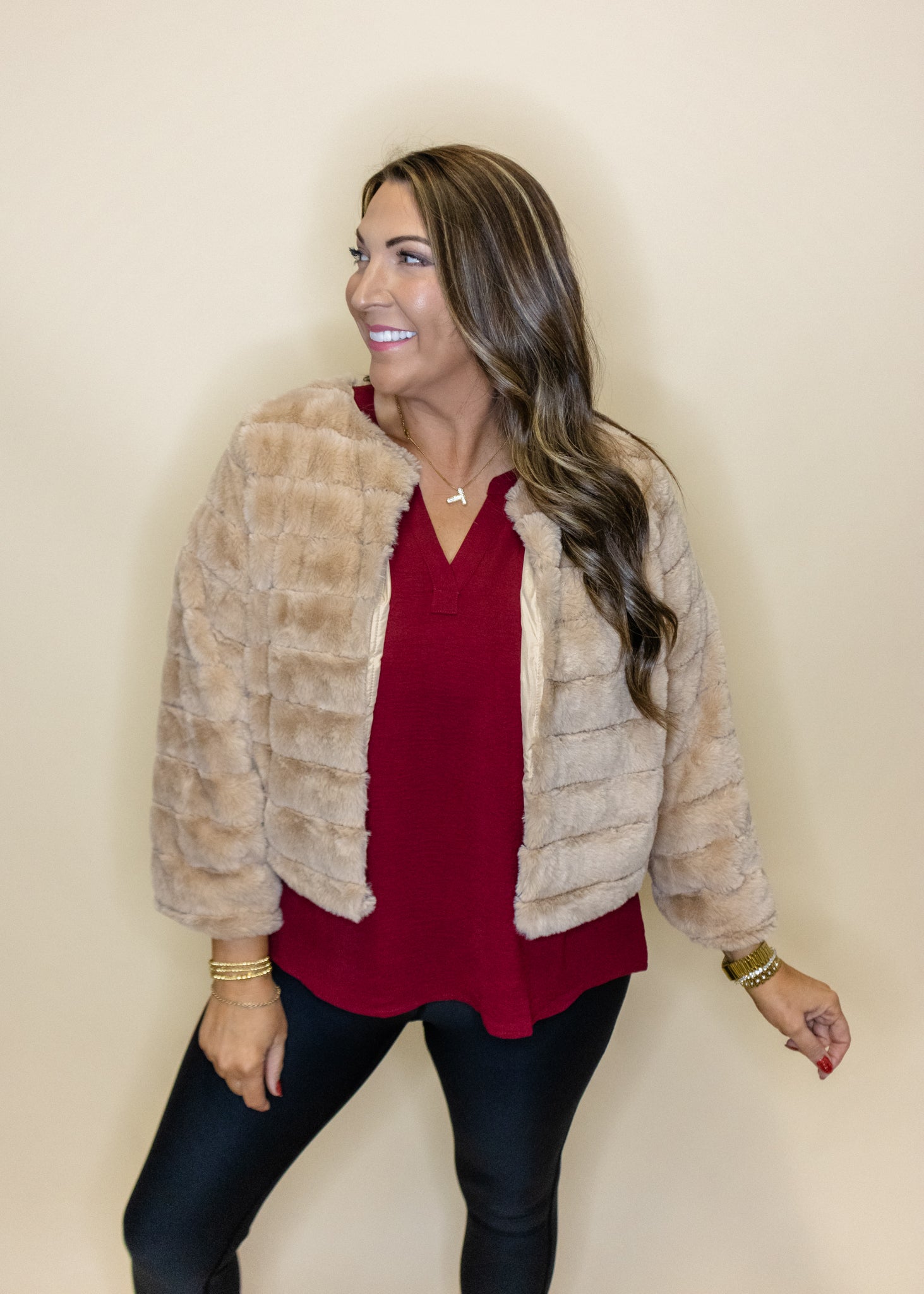 Taupe Faux Fur Jacket