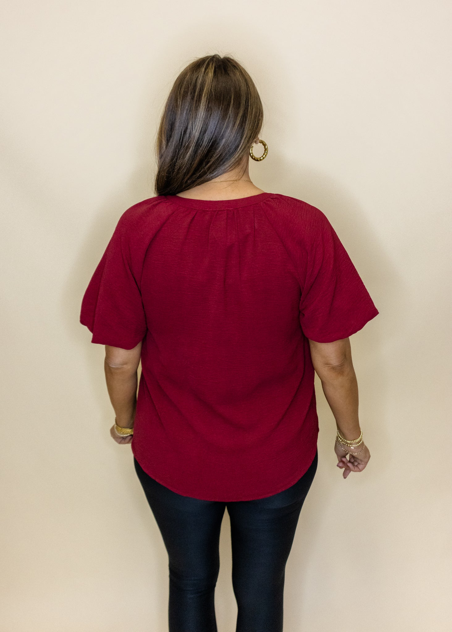 Burgundy Bubble Sleeve Top