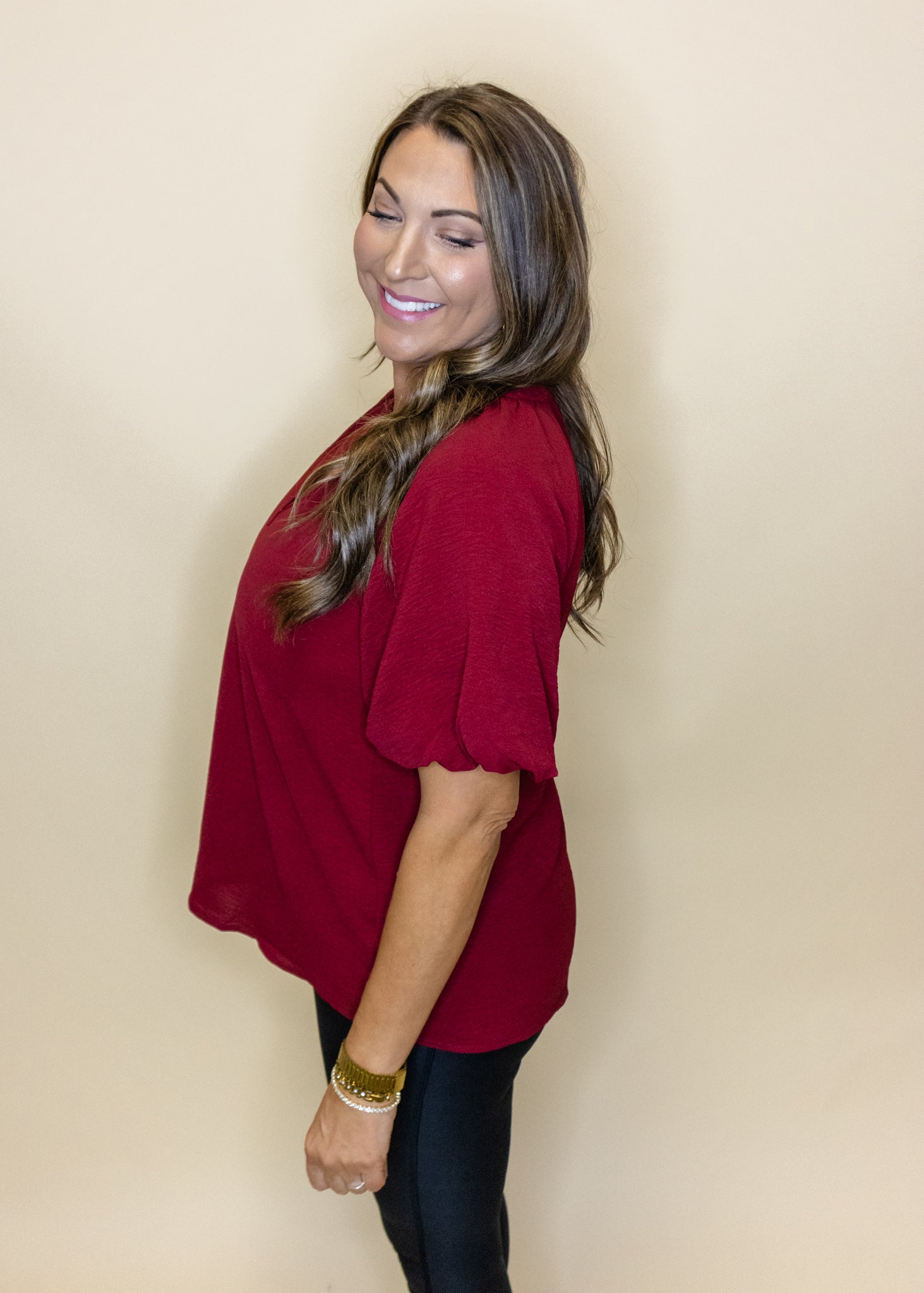 Burgundy Bubble Sleeve Top