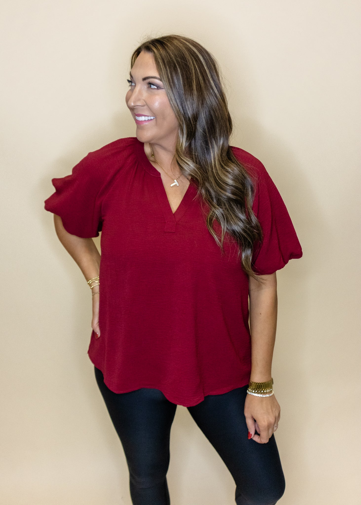 Burgundy Bubble Sleeve Top