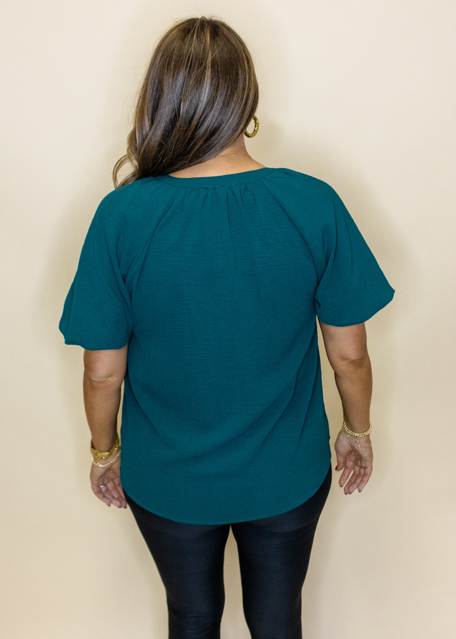 Hunter Green Bubble Sleeve Top