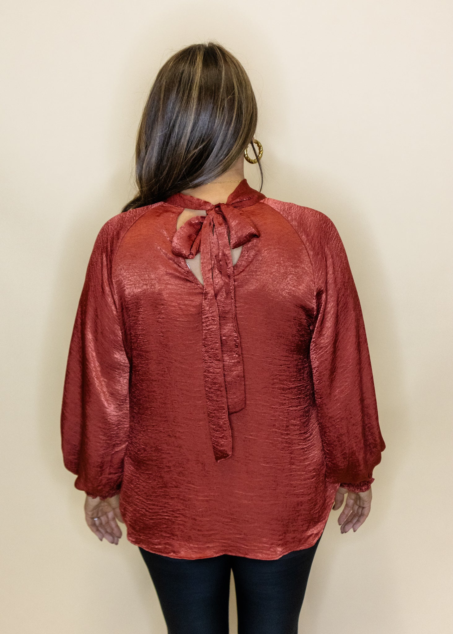 Cognac Satin Tie Back Top