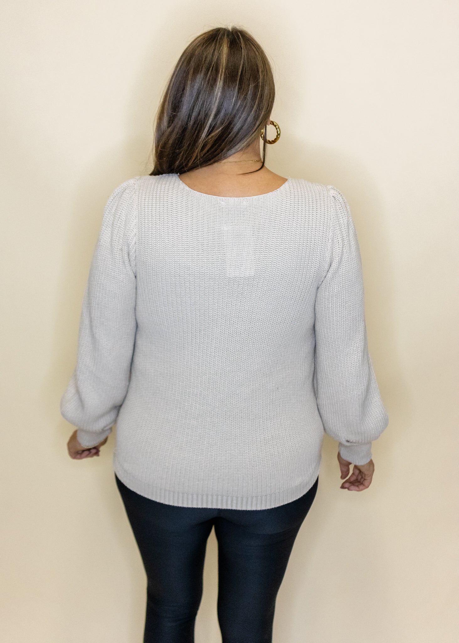 Taupe V-Neck Long Sleeve Sweater