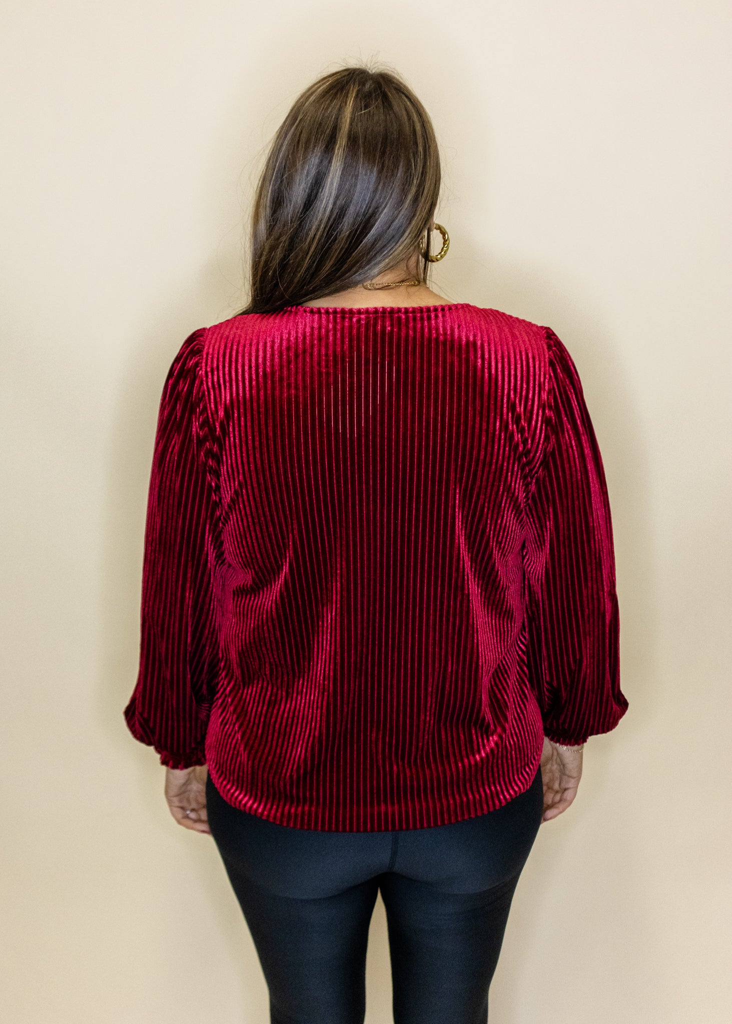 Red Velvet Pleated Top