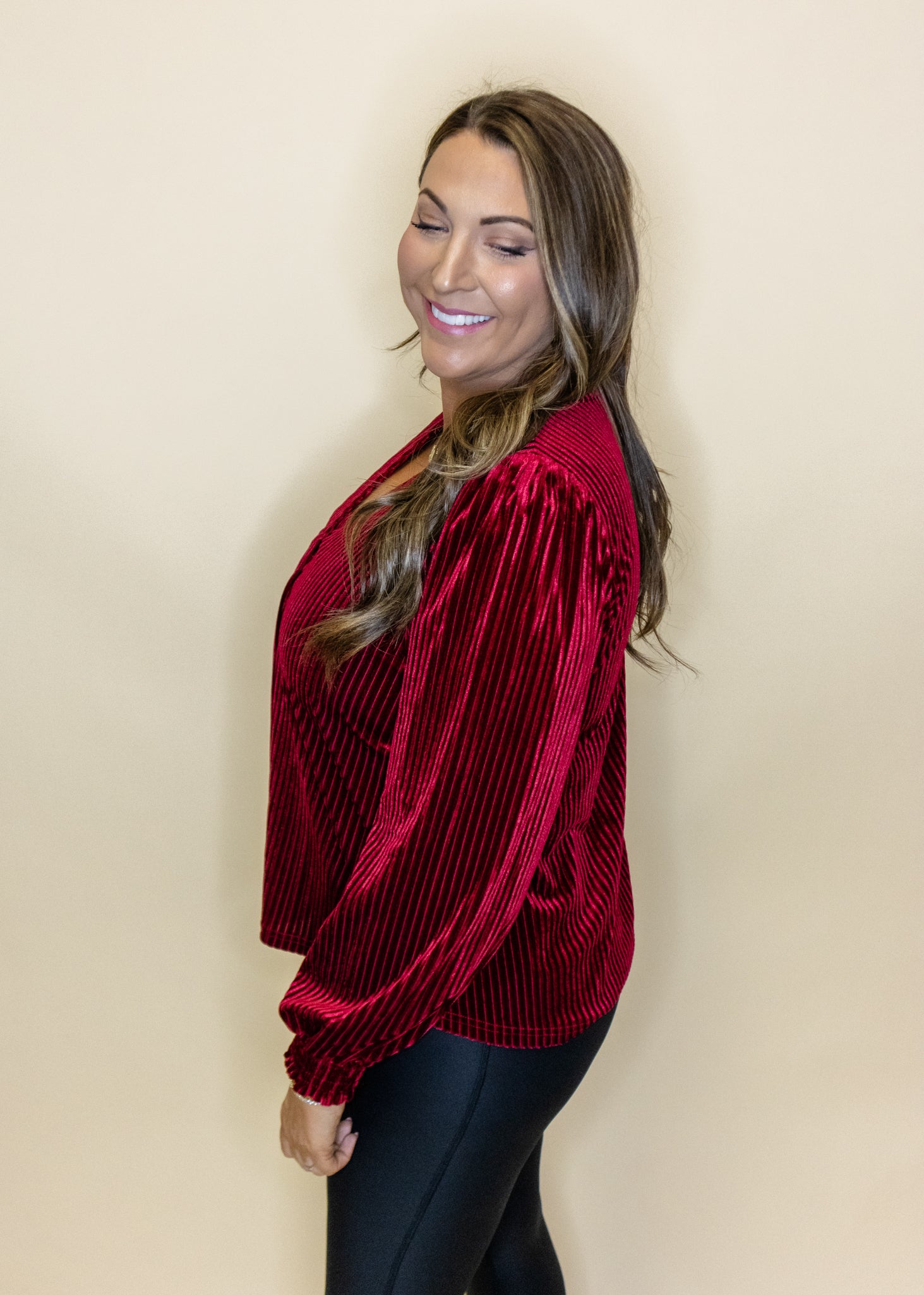 Red Velvet Pleated Top