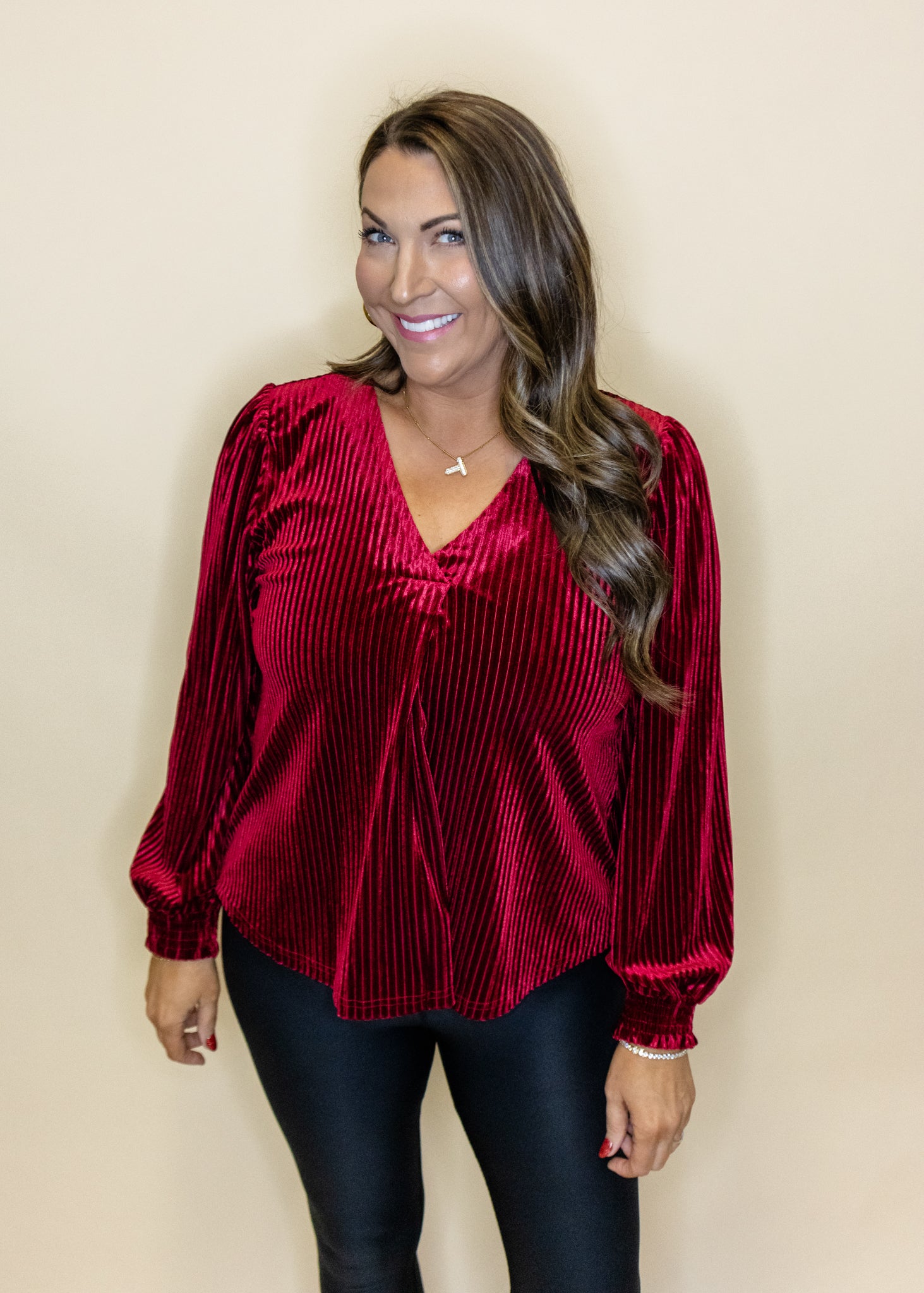 Red Velvet Pleated Top