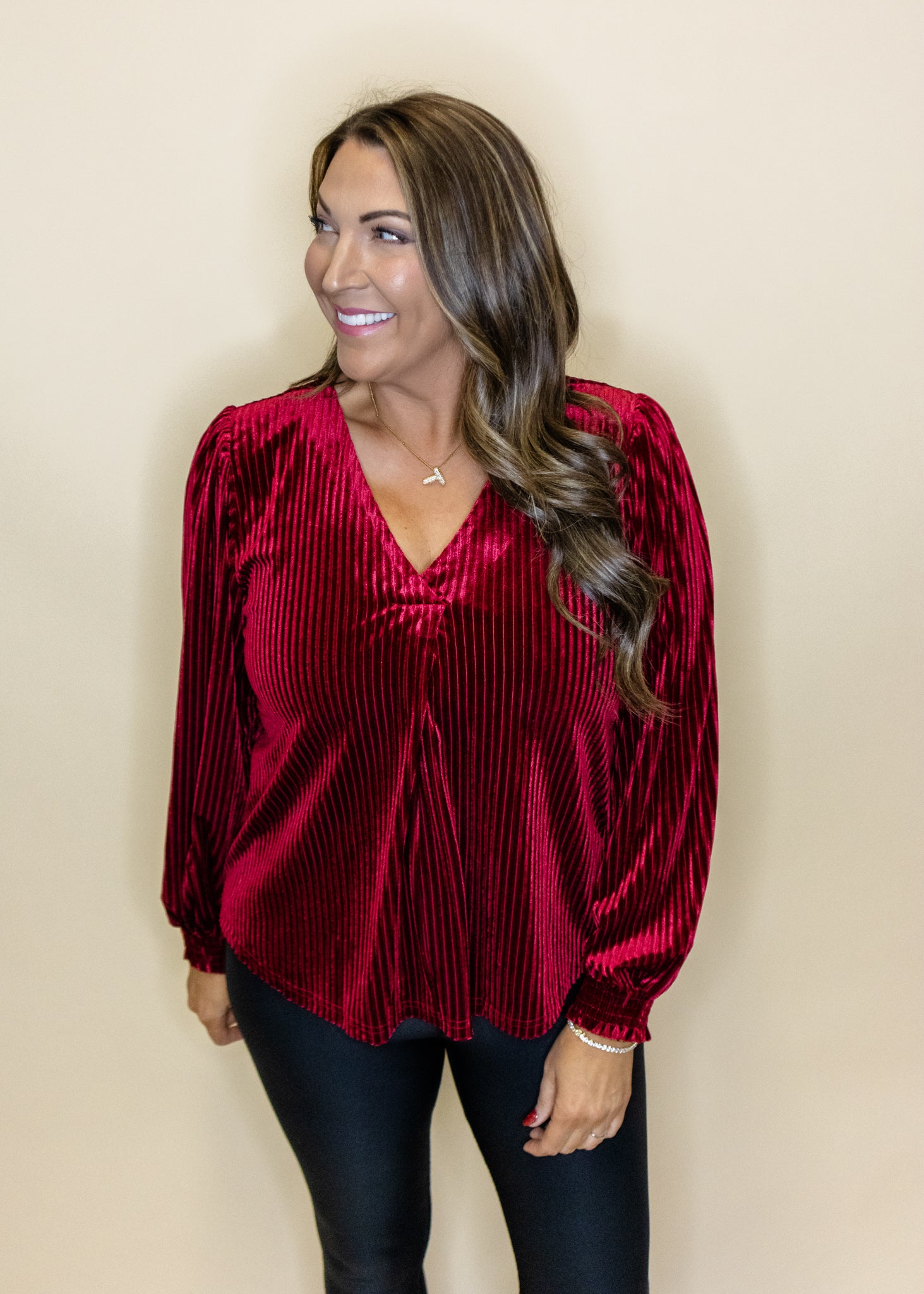 Red Velvet Pleated Top