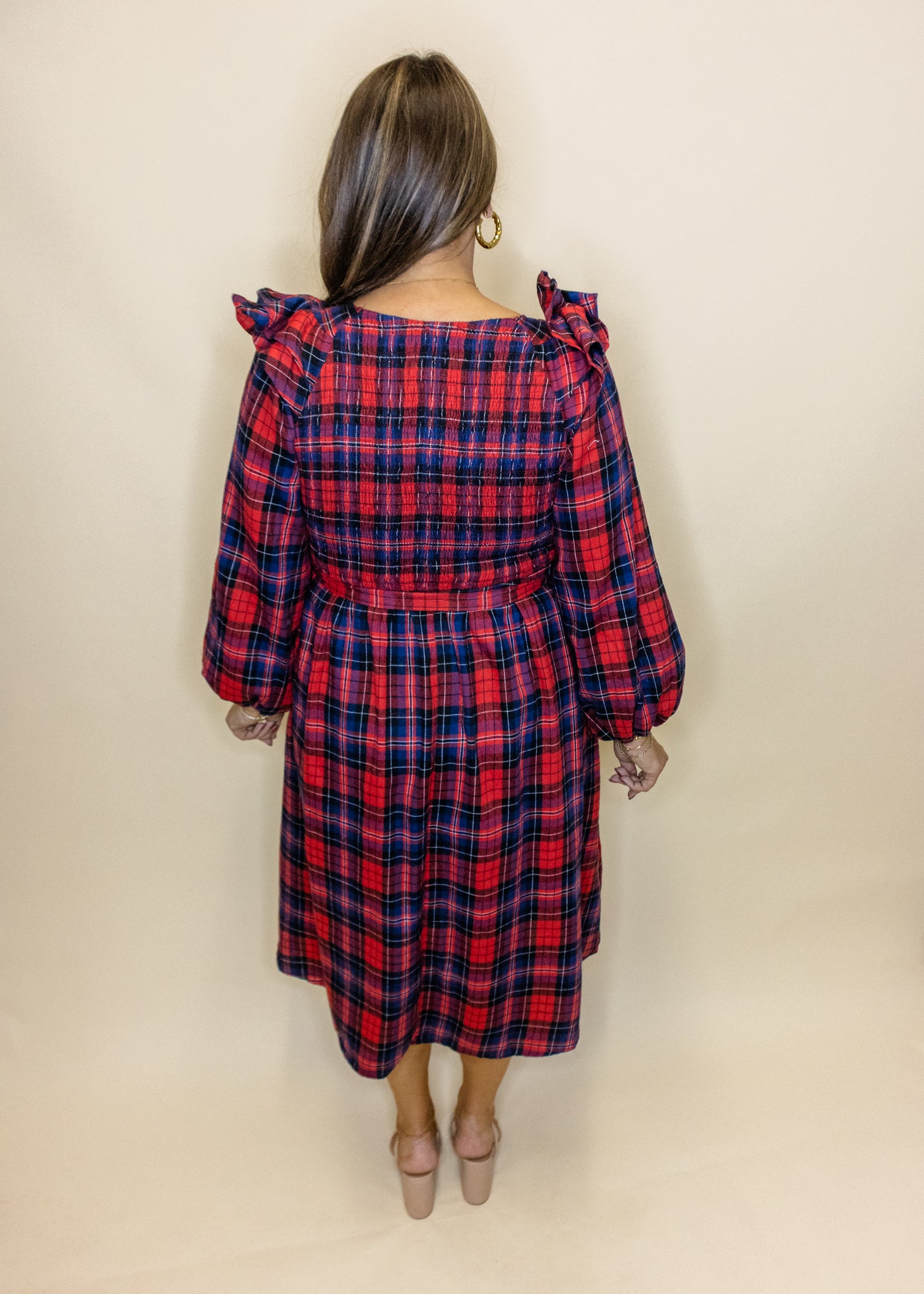 Red & Navy Plaid Smocked Dress