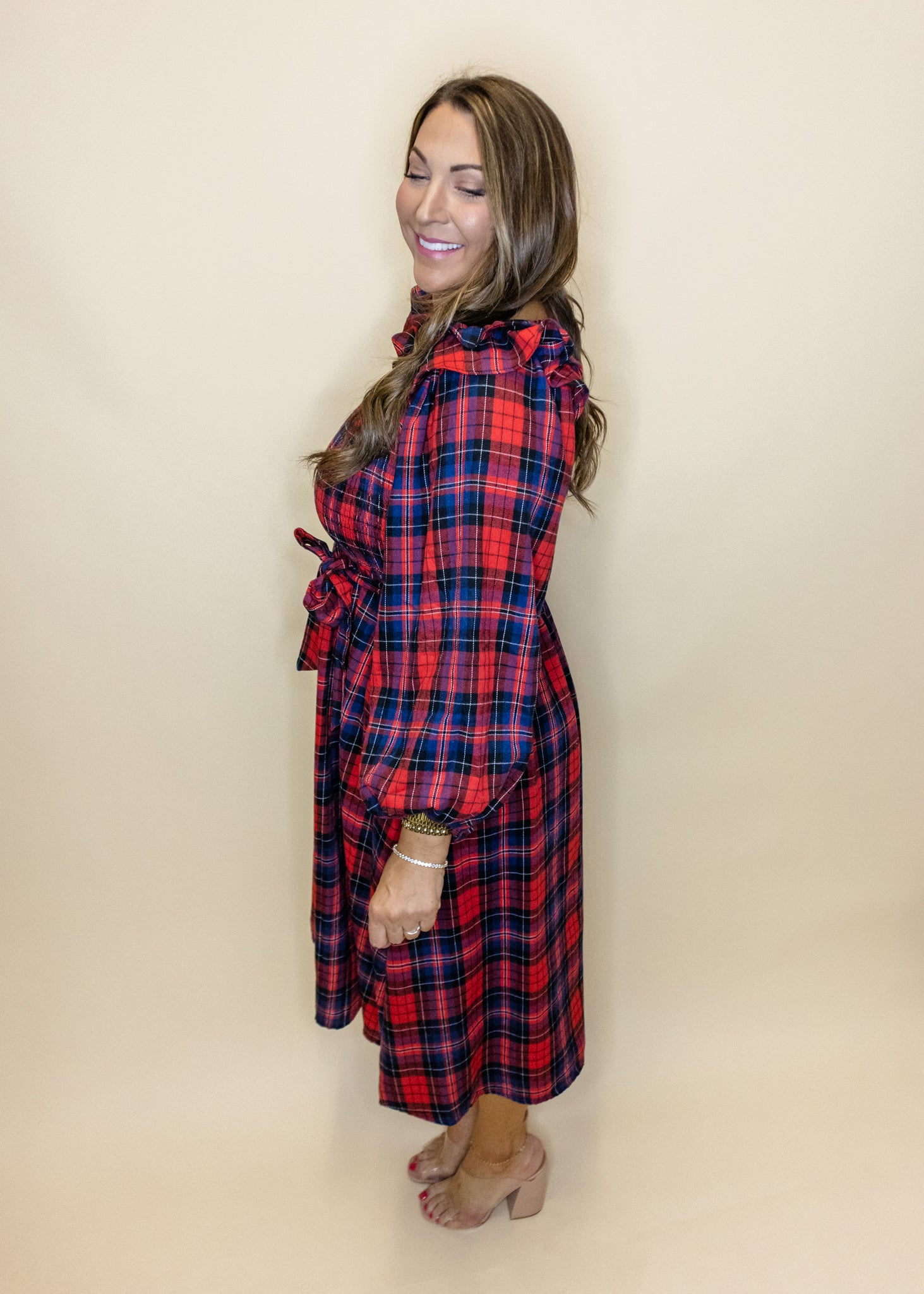 Red & Navy Plaid Smocked Dress