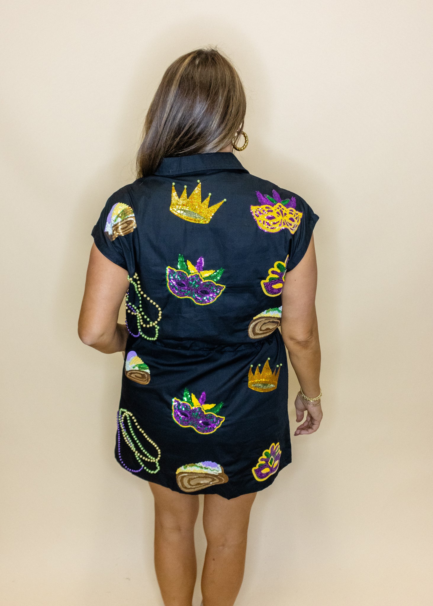 Black Mardi Gras Icon Cotton Collar Dress