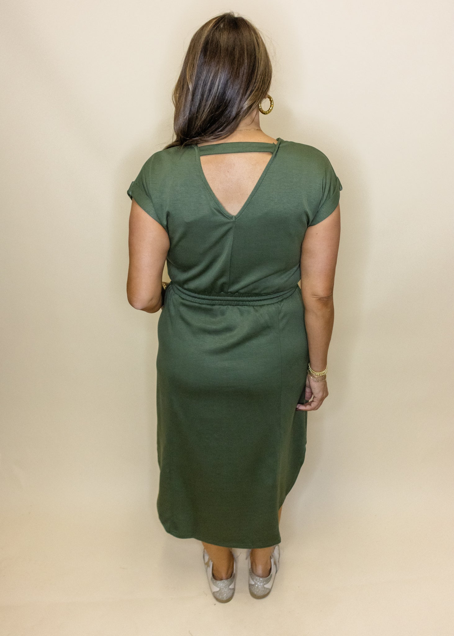 Olive Smocked Pocket Dress