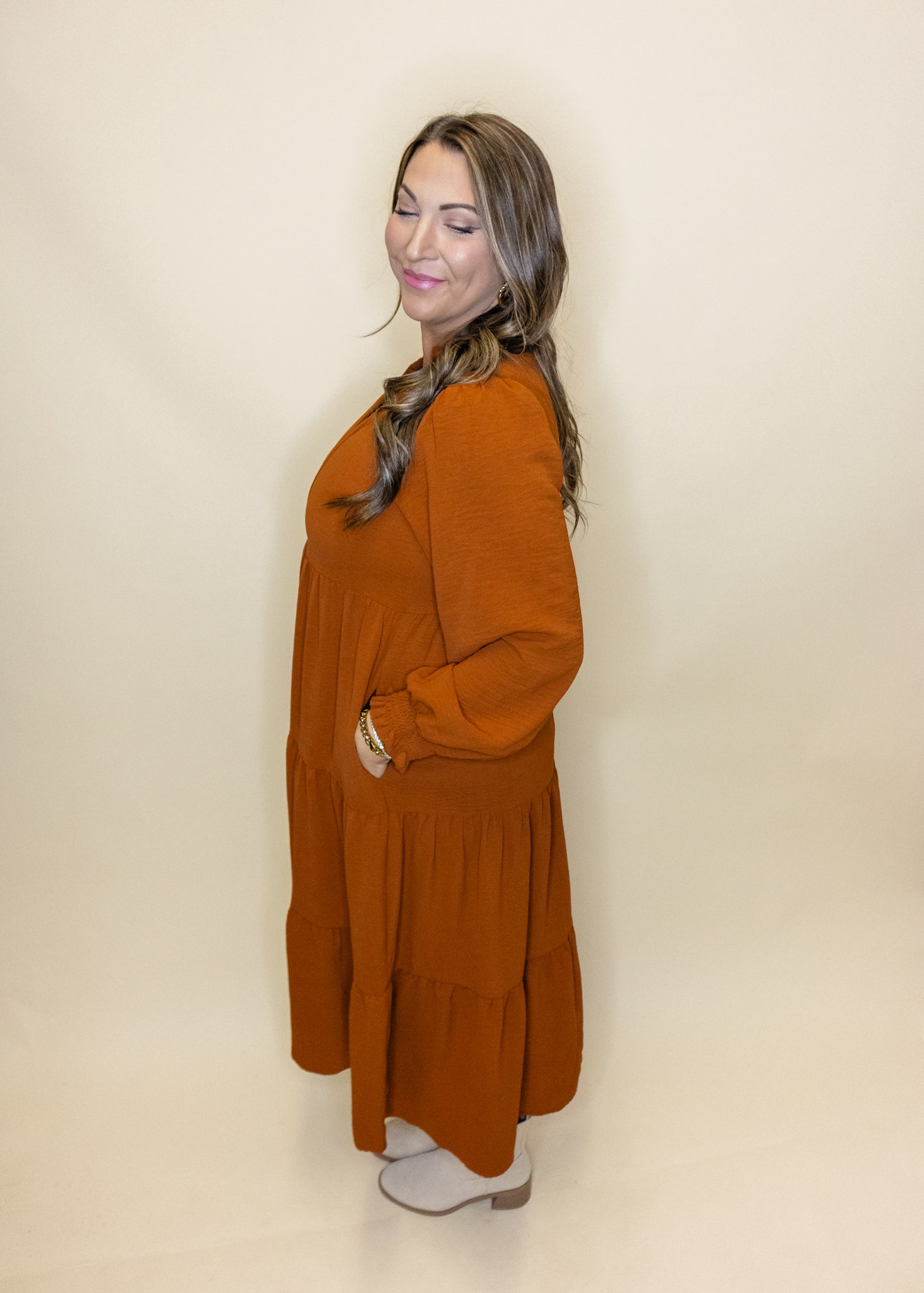 Toffee Long Sleeve Midi Dress