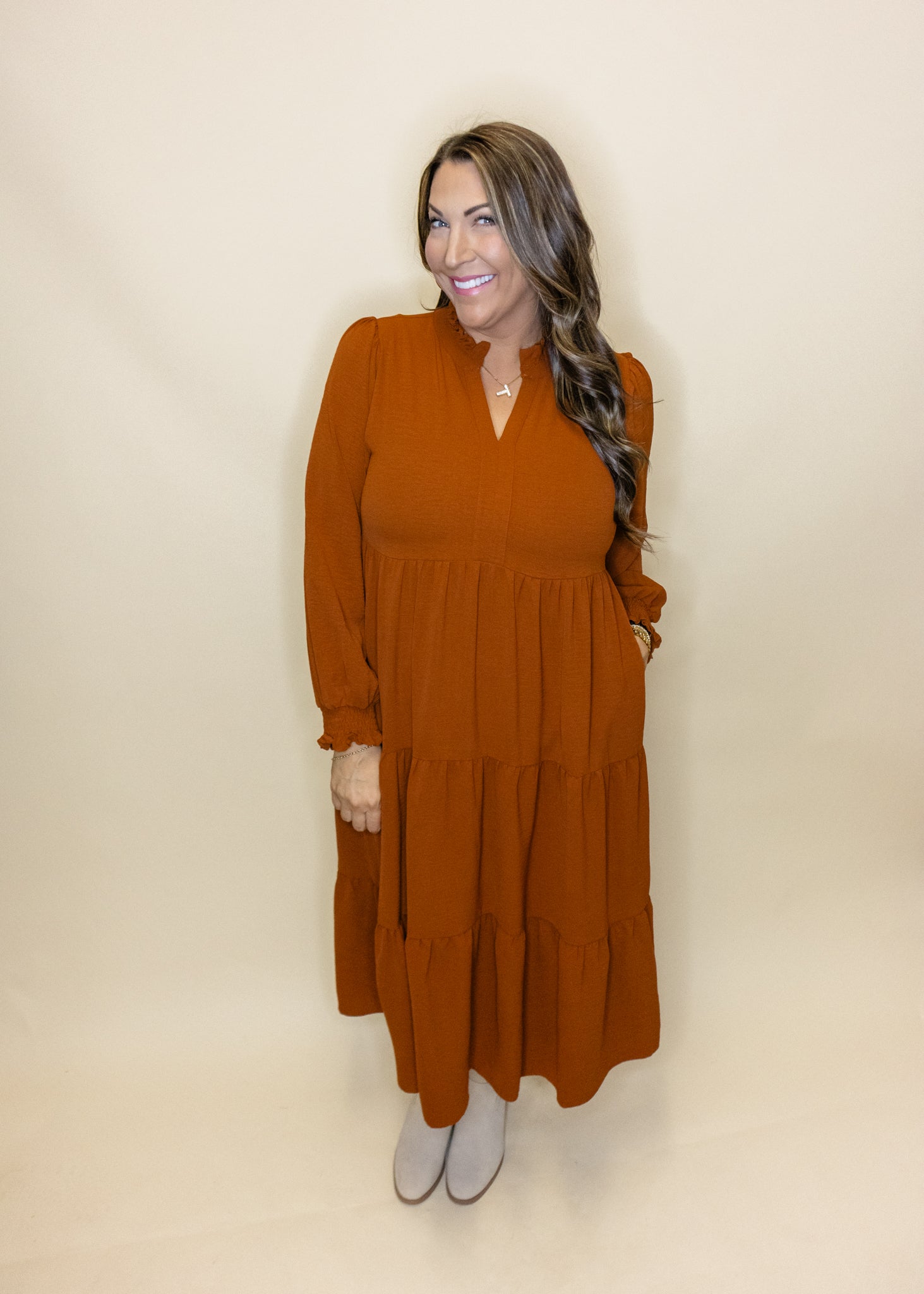 Toffee Long Sleeve Midi Dress