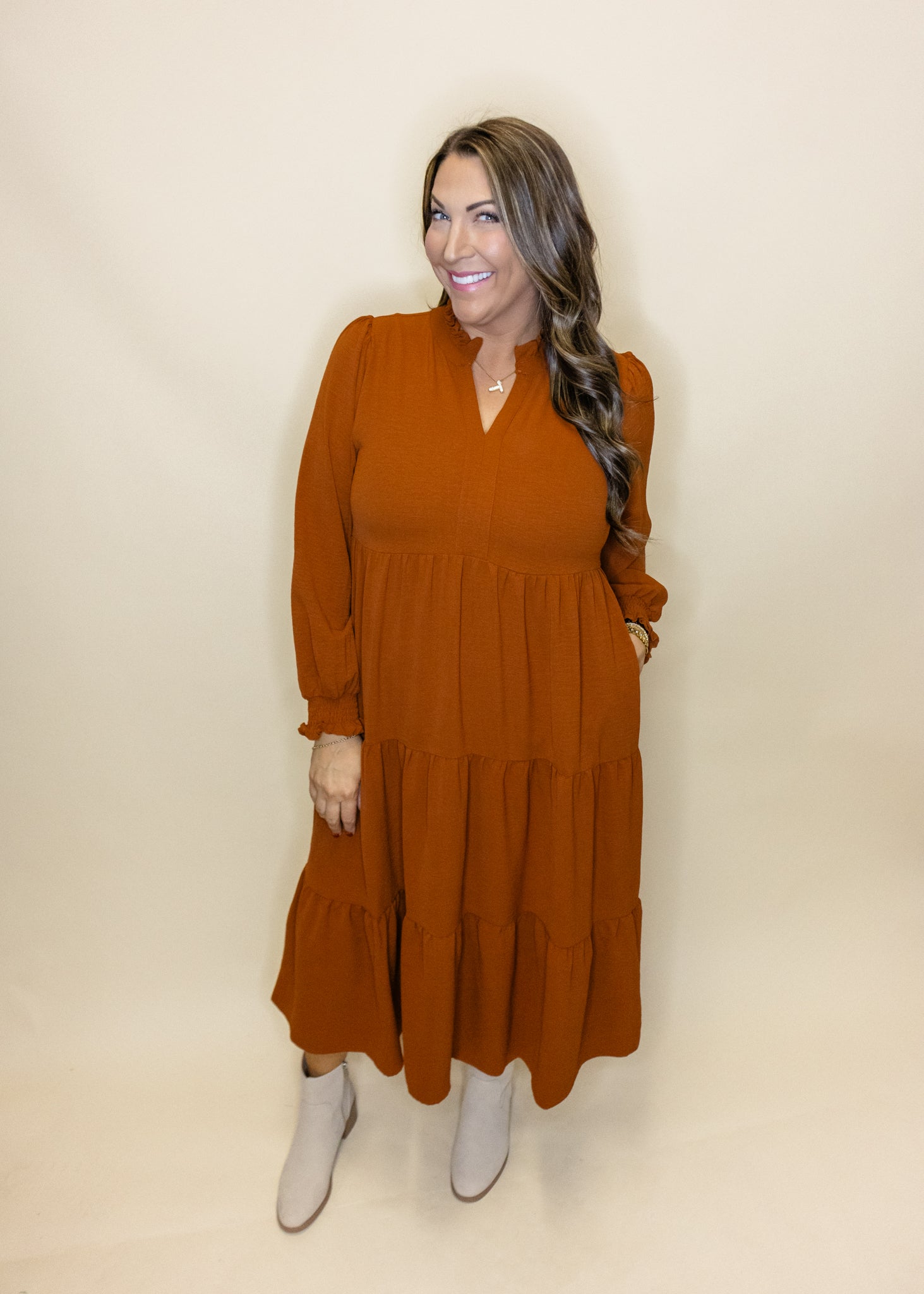 Toffee Long Sleeve Midi Dress